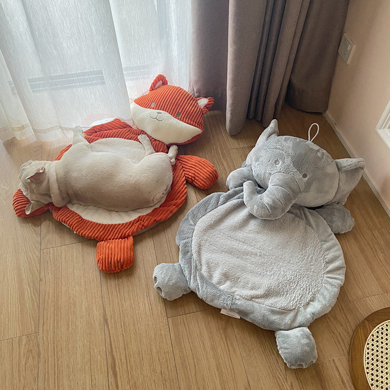 Secure-Fit Cartoon French Bulldog Bed – Warm Plush Winter Sleeping Ma...