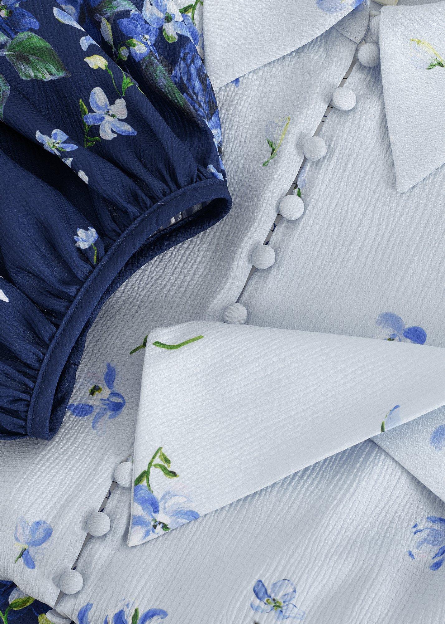 Petite Noella Blue Floral Shirt Midaxi Dress