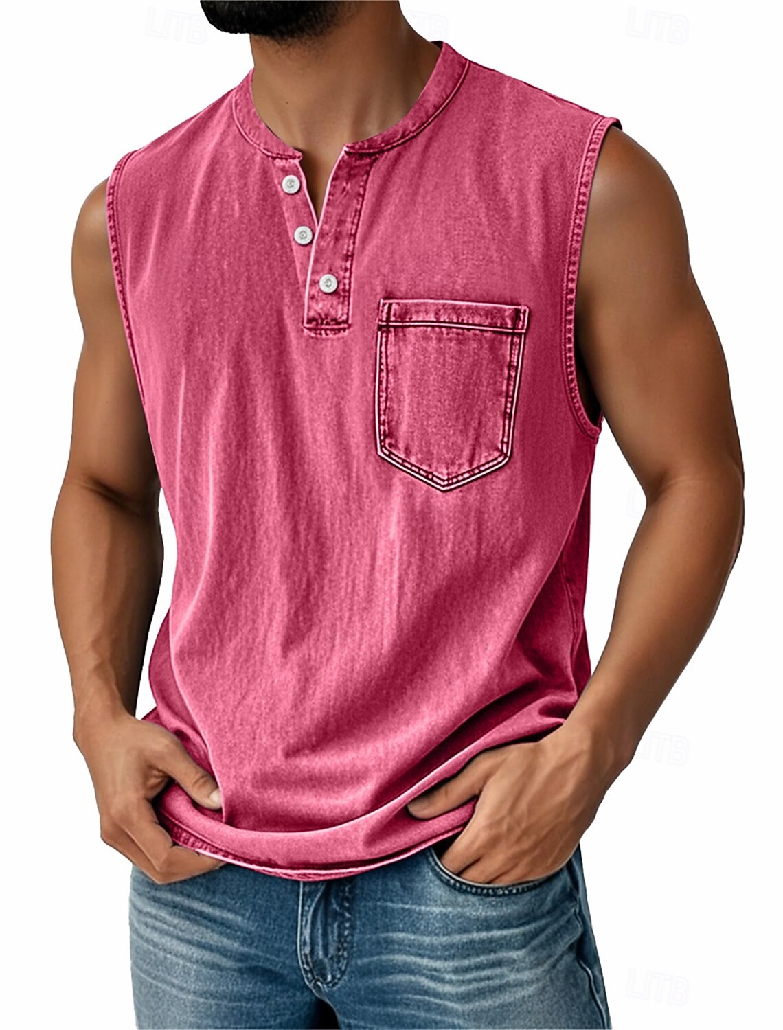 SoftFade™ Men's Vintage Vest Top 100% Cotton Acid Wash Undershirt Sleeveless Henley Shirt Summer Fall Plain Classic Vacation Street Black Top Tee for Men