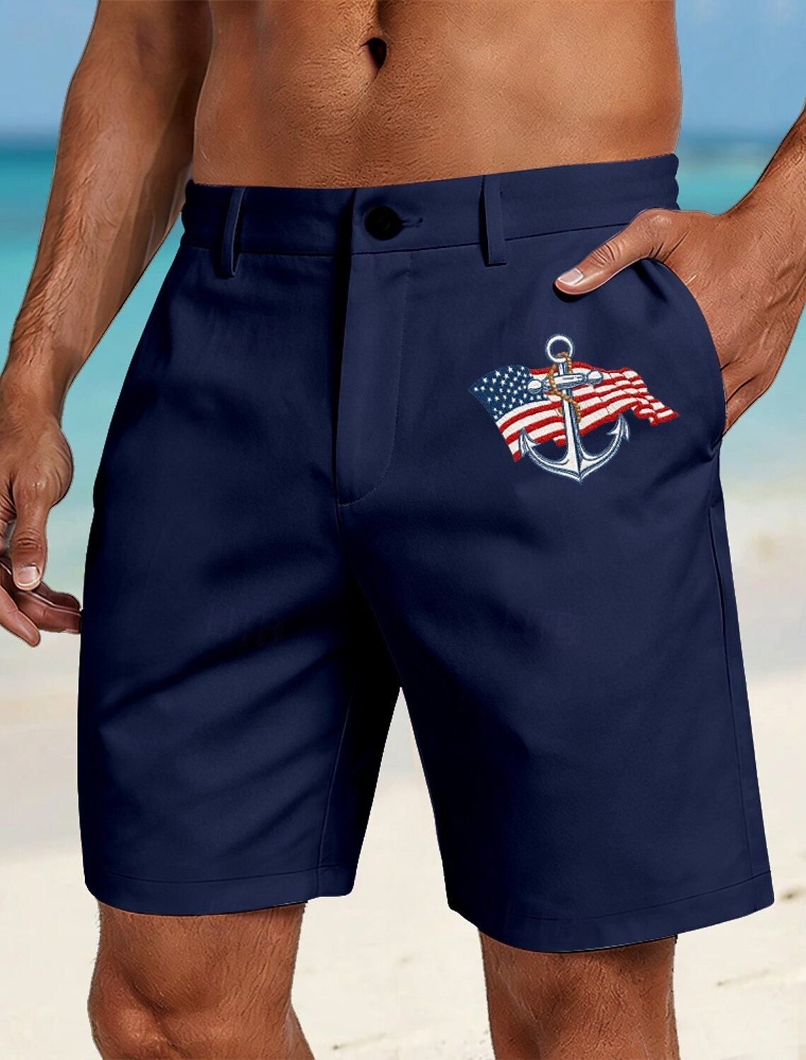 Men's 4th of July U.S. 250th Anniversary Anchor American Flag Bermuda shorts Casual Shorts Golf Shorts Mid Waist Hawaiian Patriotic Outdoor Beach Holiday Flat Front Shorts with 4 Pockets Designer