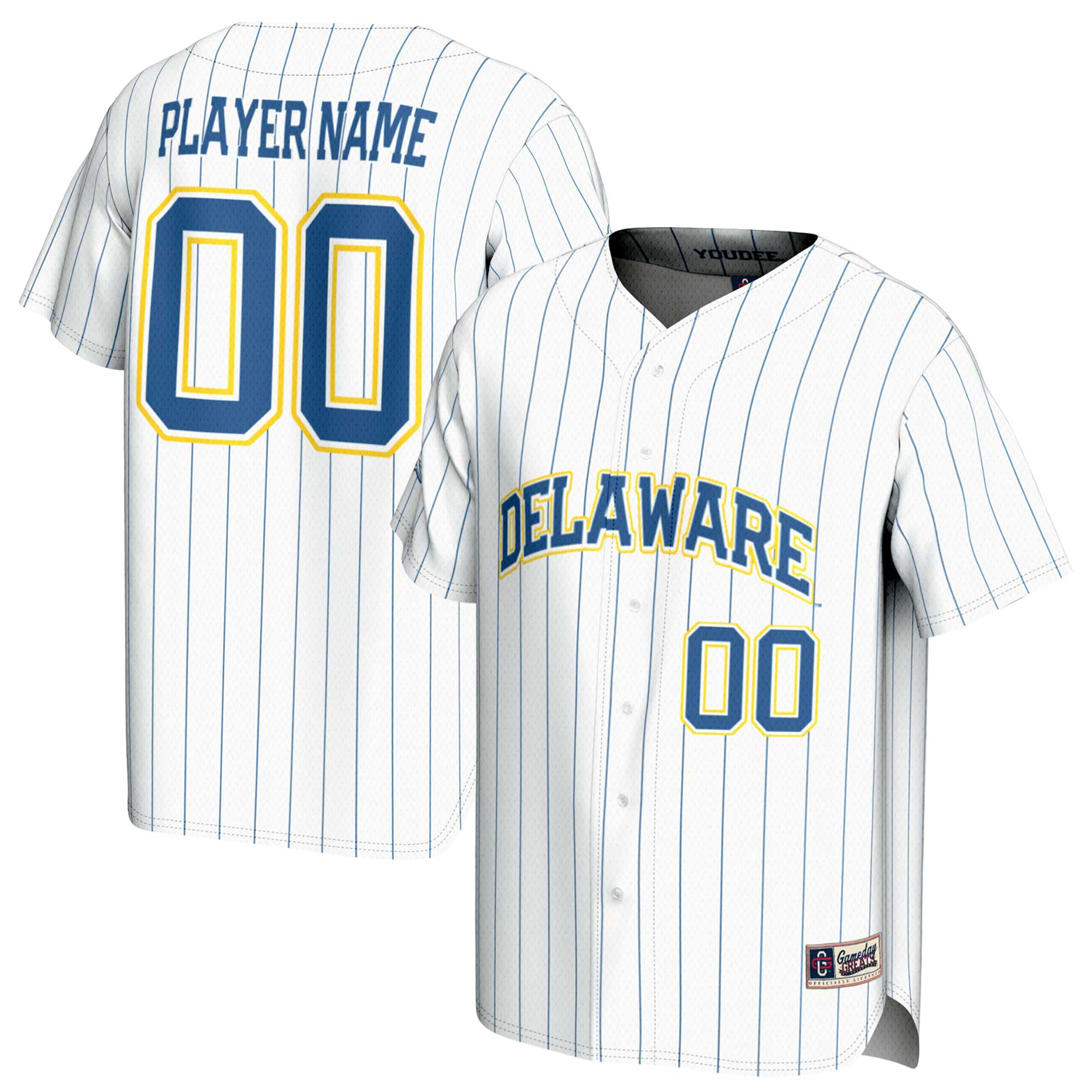 [NJP] Delaware Fightin' Blue Hens GameDay Greats Youth NIL Pick-A-Player Baseball Lightweight Jersey - White