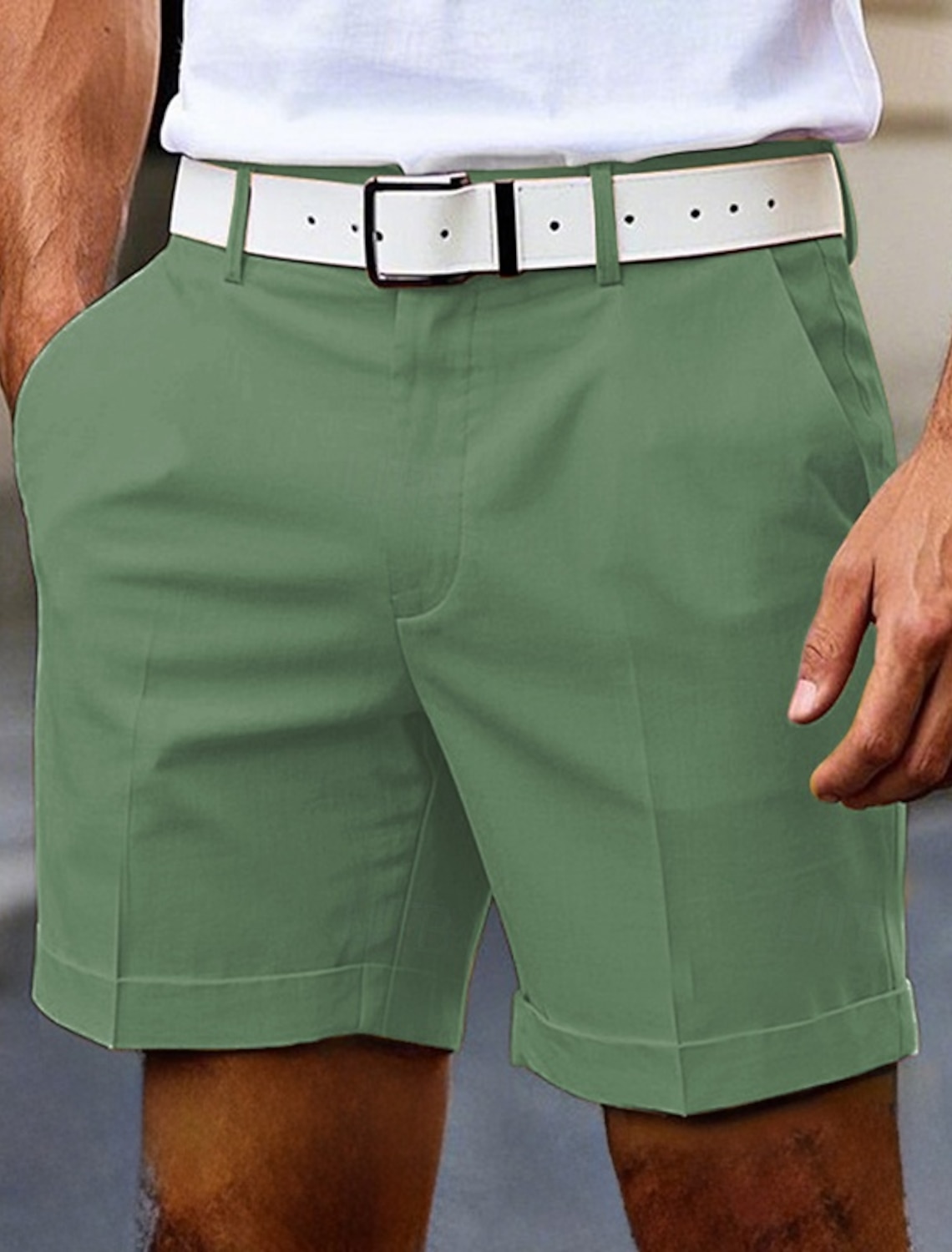 Men's Dress Shorts Burmuda Shorts Work Shorts Pocket Plain Comfort Knee Length Outdoor Business Fashion Casual Black White