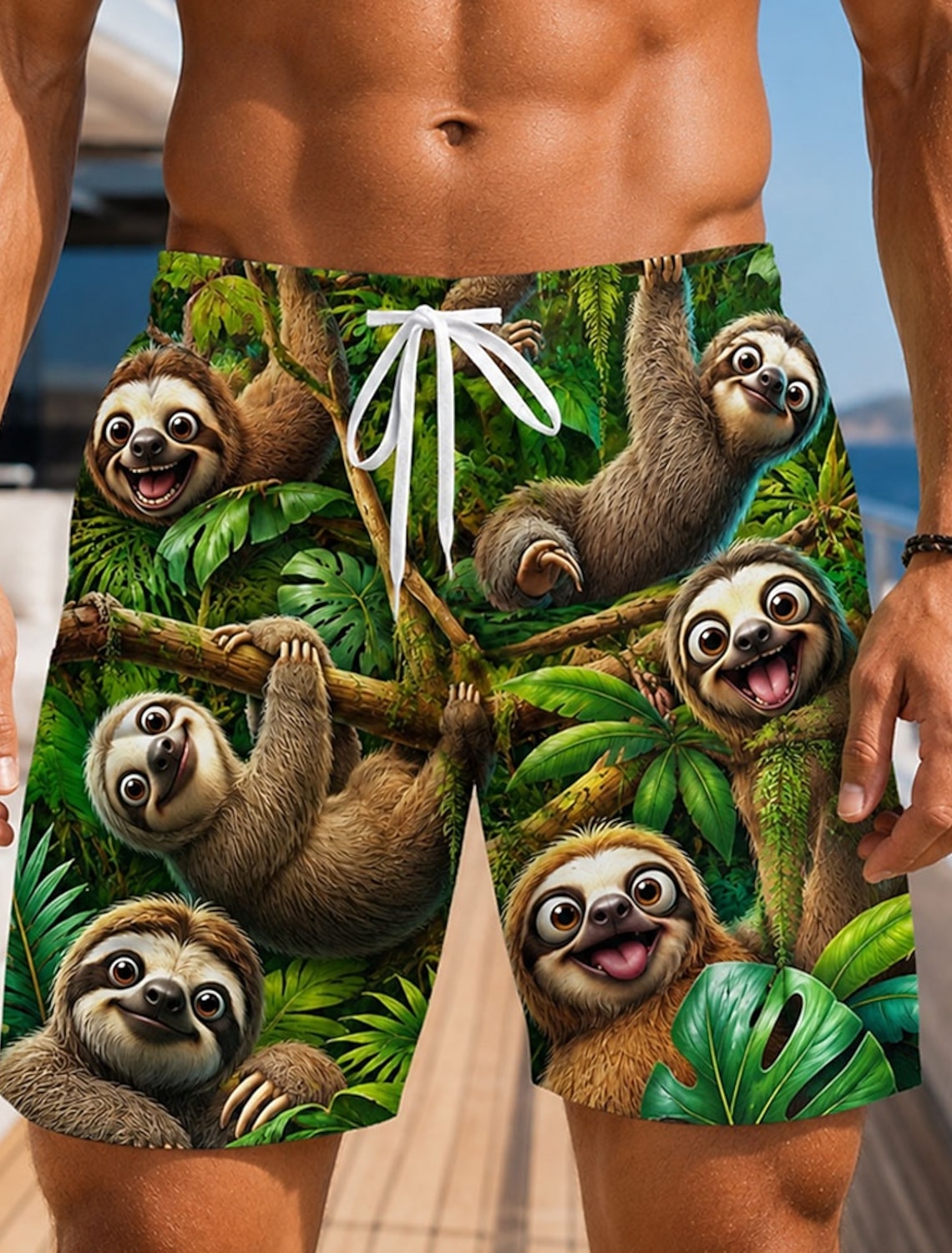 Men's Animal Coconut Tree Banana Swim Trunks Bathing Suits Swim Shorts Board Shorts Mid Waist Hawaiian Daily Beach Vacation Wear Side Pockets Mesh Lining Elastic Drawstring Waist Designer Clothing