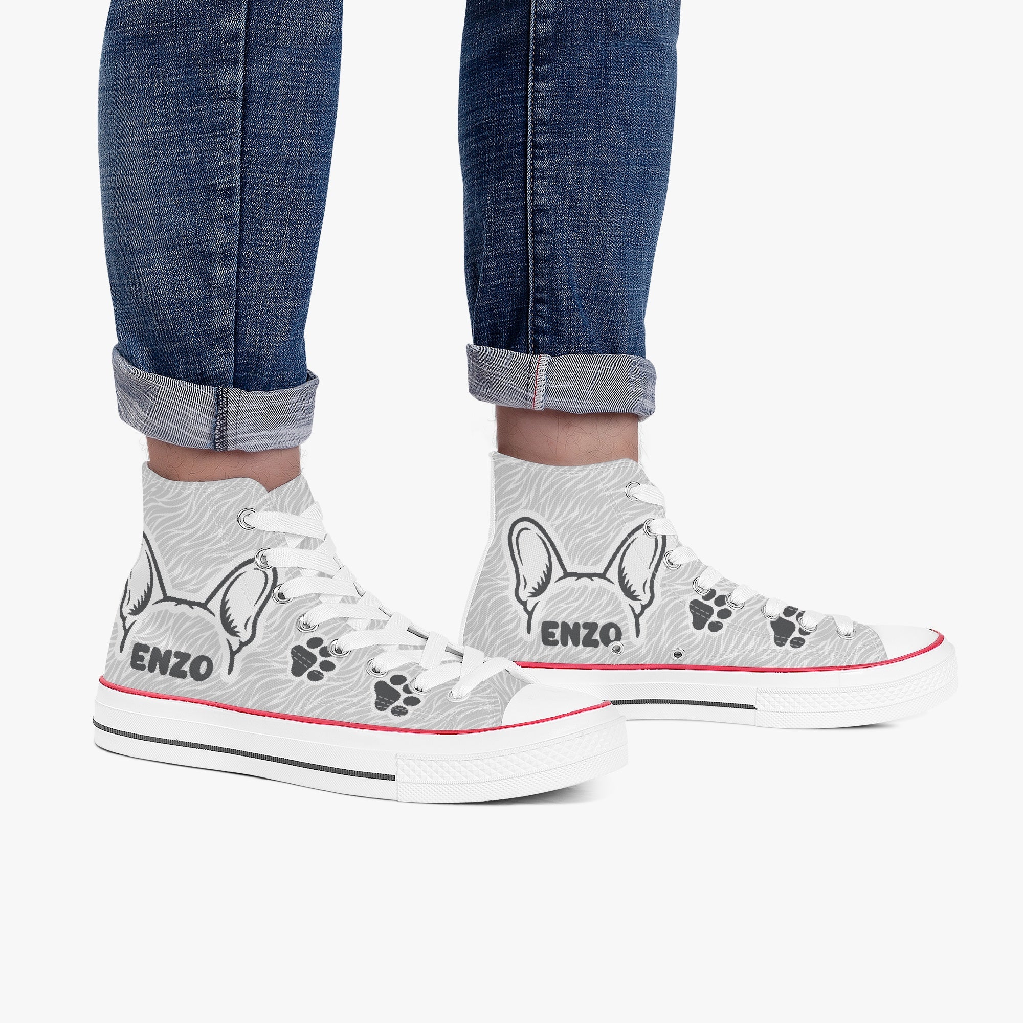 Moose - Stylish Personalized High-top Canvas Shoes Frenchie Themed Wear
