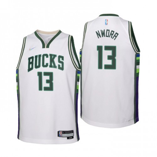 Milwaukee Milwaukee Bucks #13 Jordan Nwora Youth Nike White 2021/22 Swingman Jersey ¨C City Edition Youth
