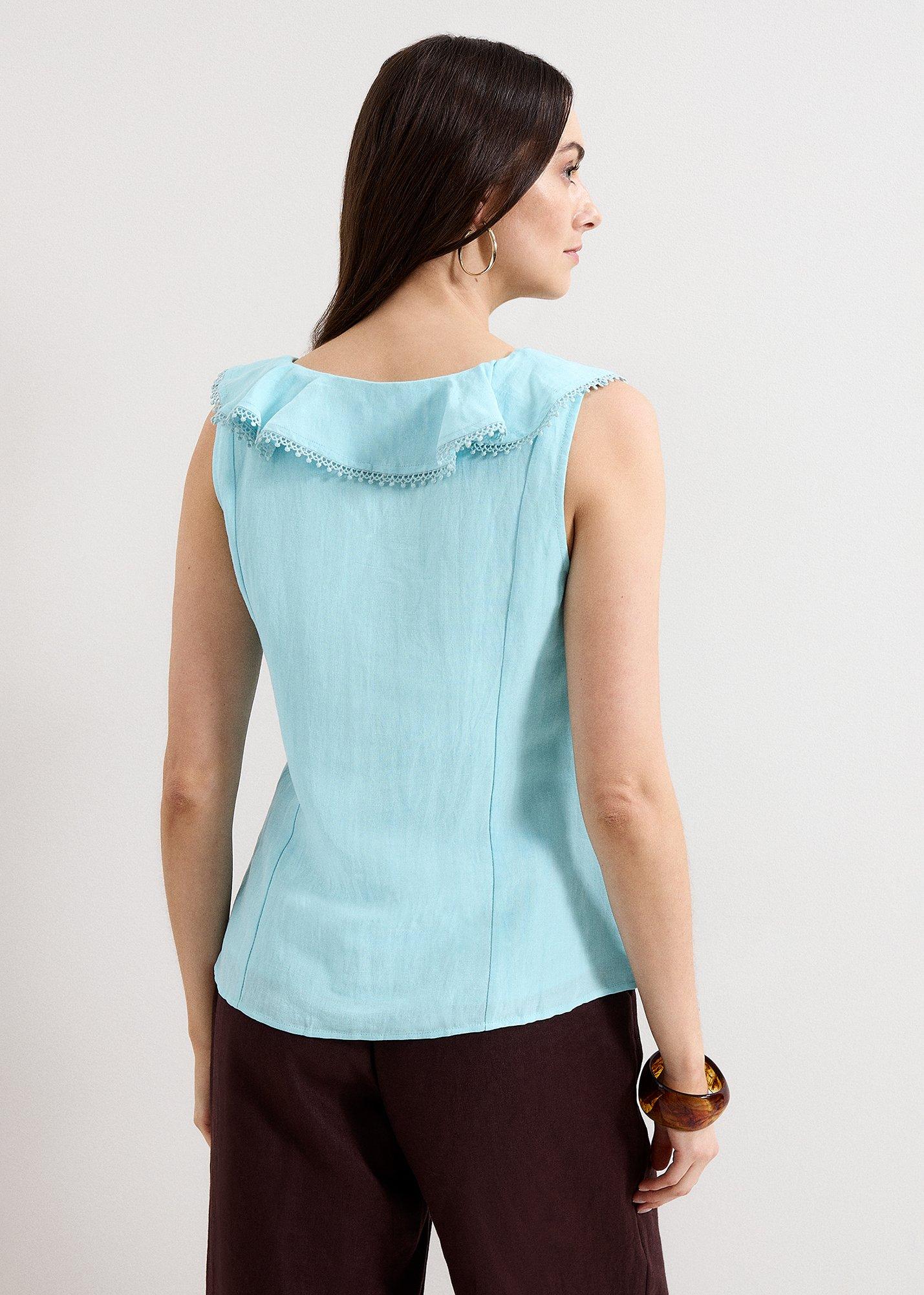 Rhona Blue Ruffle Linen Blouse
