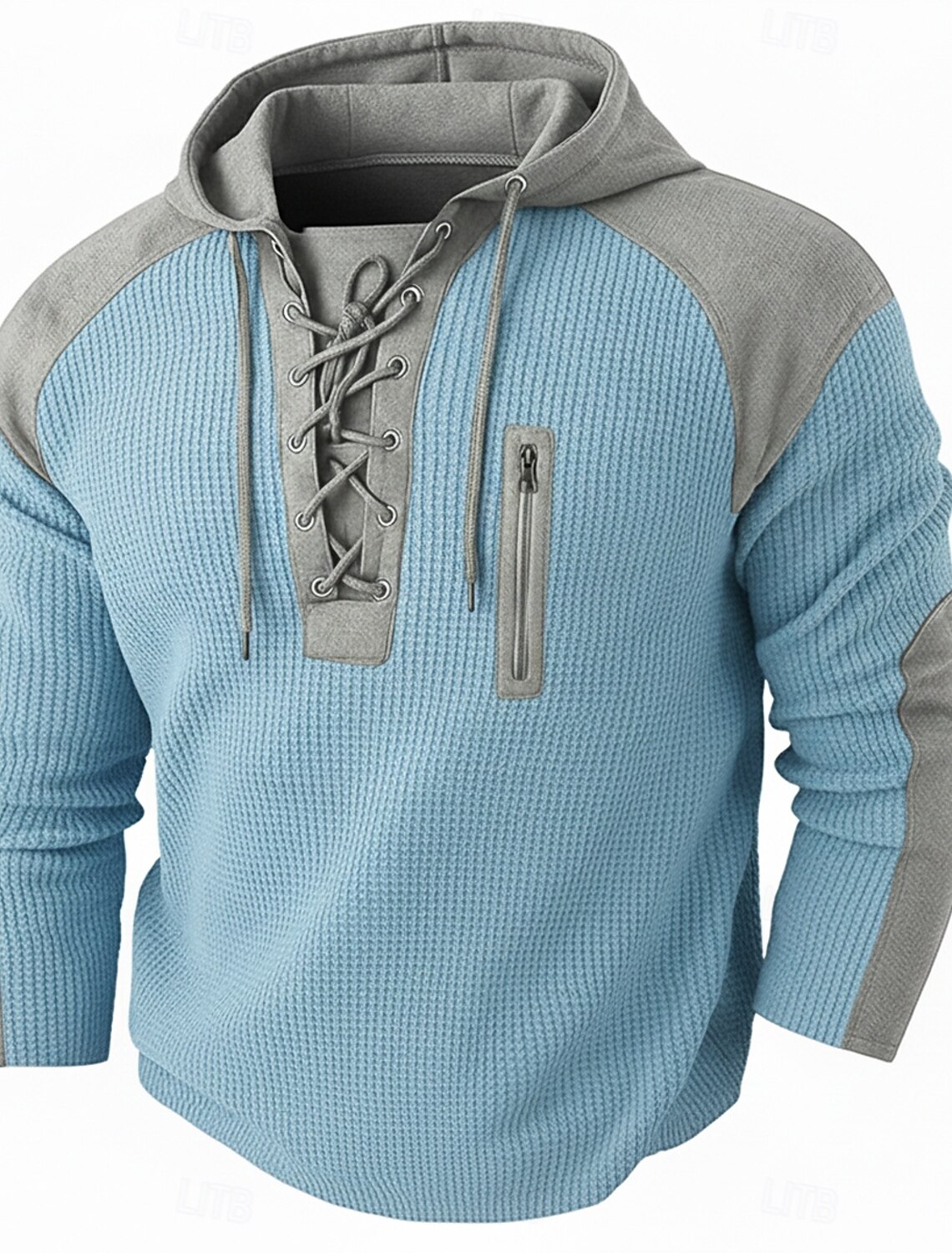 Men's Waffle T-shirt T Shirt Henley Long Sleeve Hooded Lace Up Neck