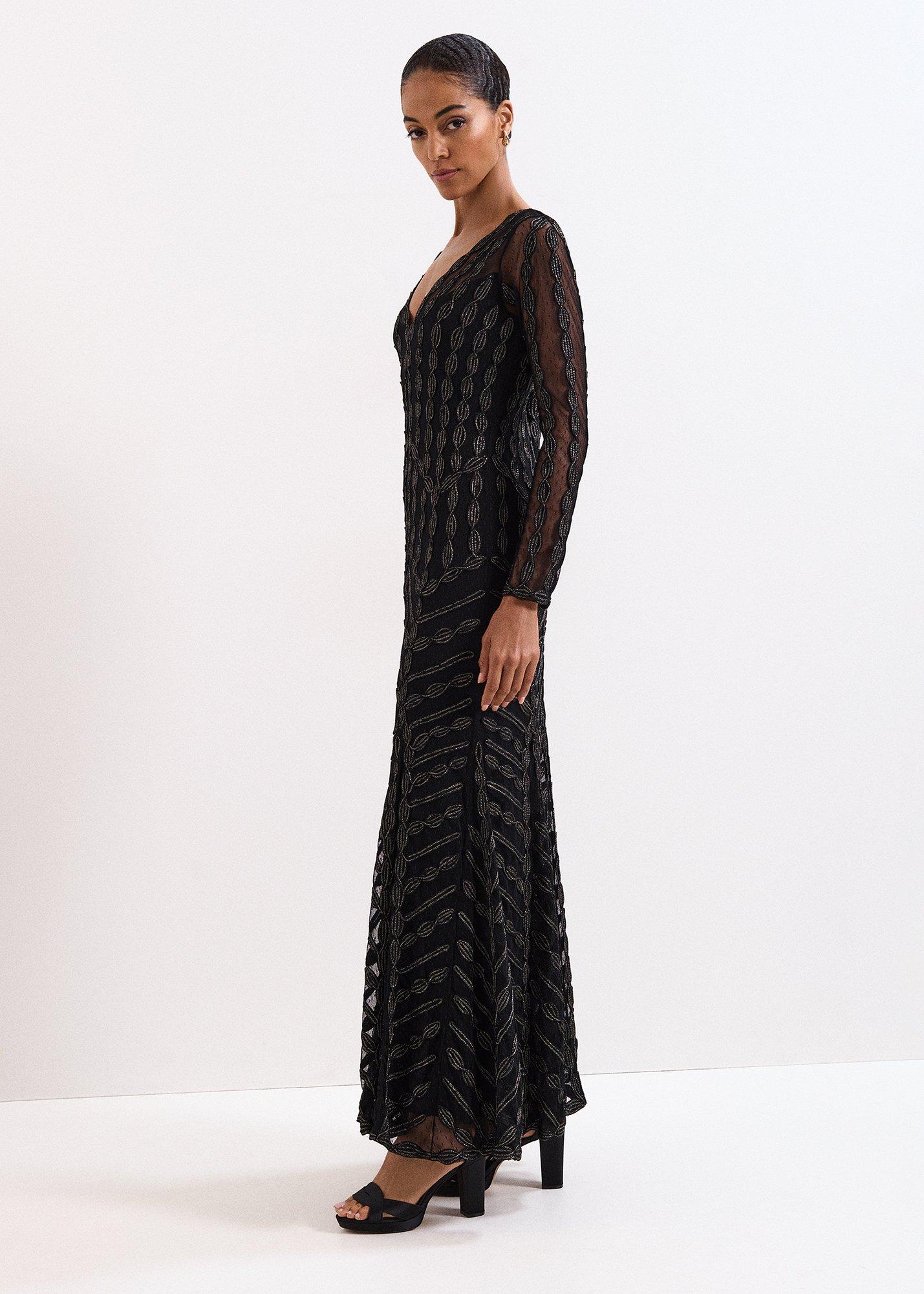 Marie Black Tapework Maxi Dress