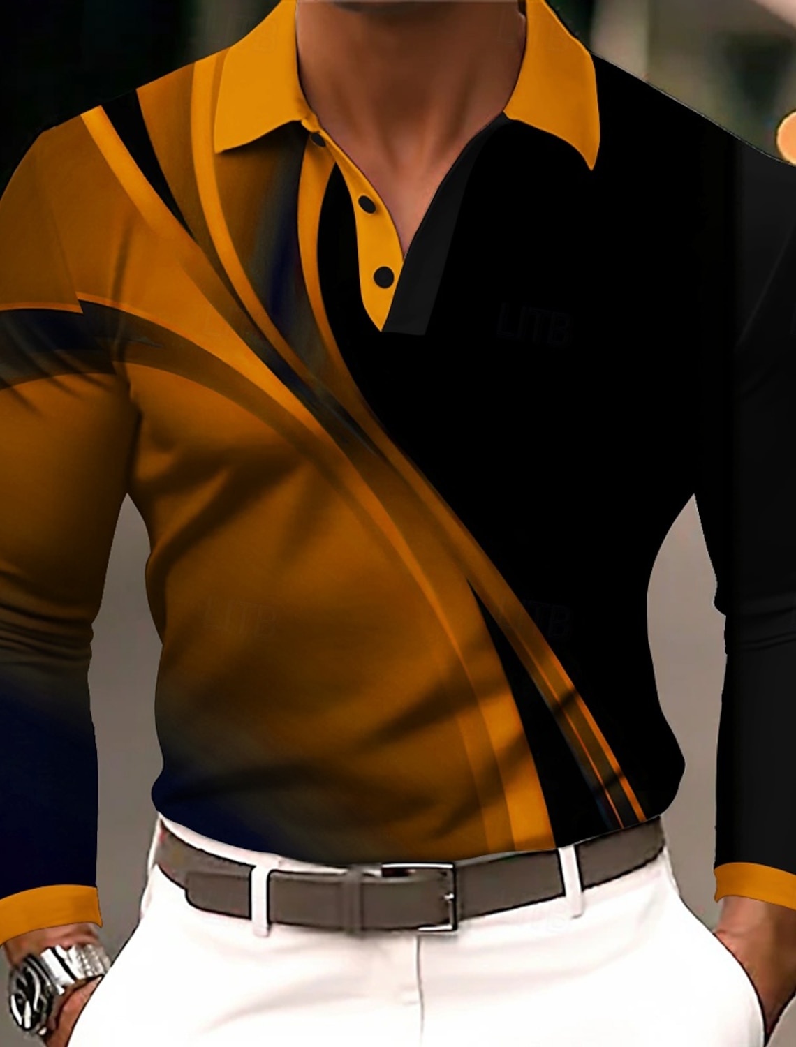 Men's Geometric Line Polo Short Sleeve Shirts Collared Business Casual