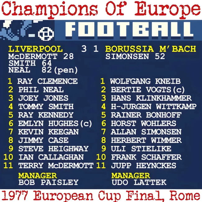 Liverpool Licensed 1977 European Cup Final (Liverpool) Retrotext t-...