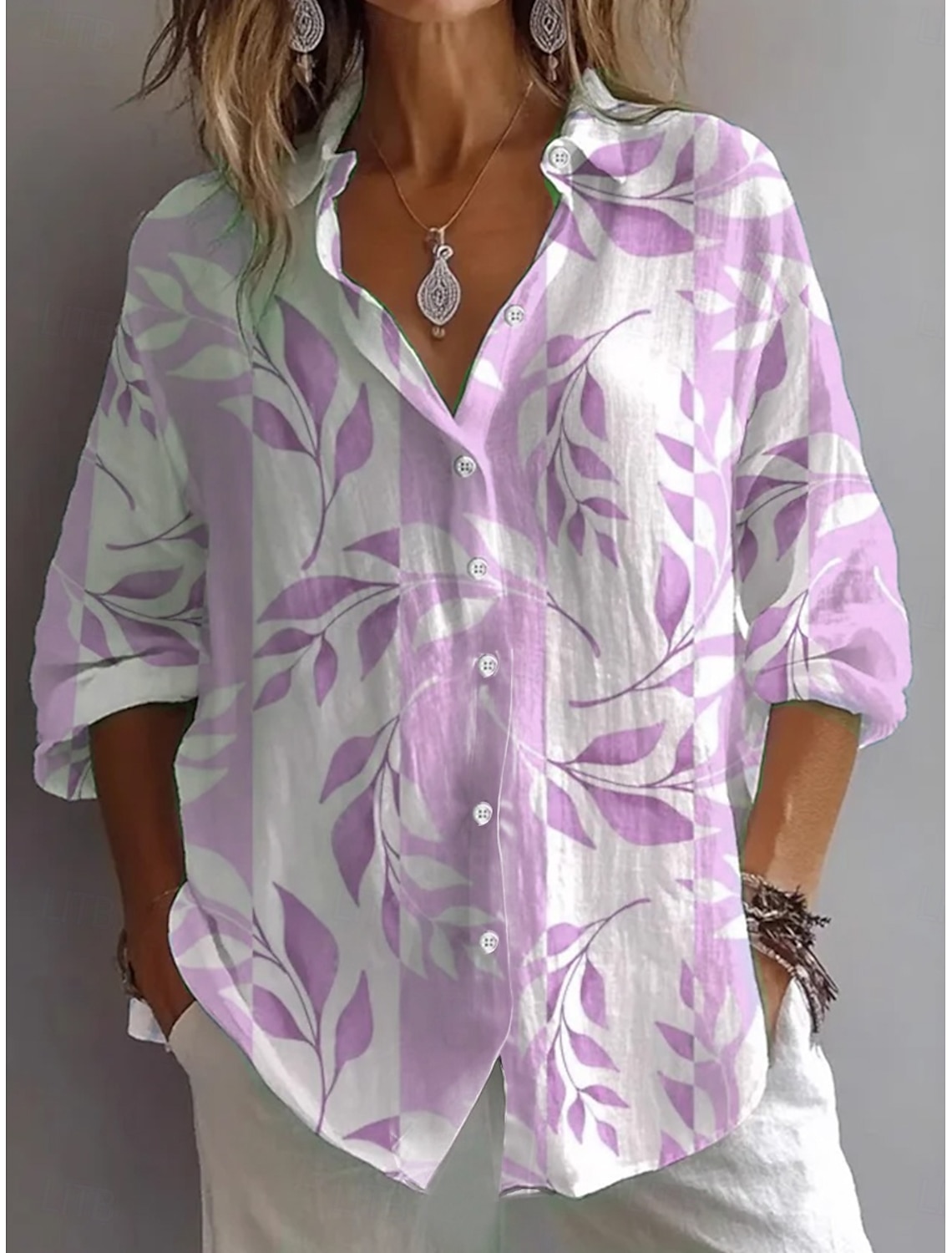 Women's Shirt Linen Like Breathable Lightweight Button Down Tunic Shirt Collar Long Sleeve Floral Graphic Daily Stylish Casual Regular Tops Daily Holiday s Print Yellow Blue Purple Green Spring