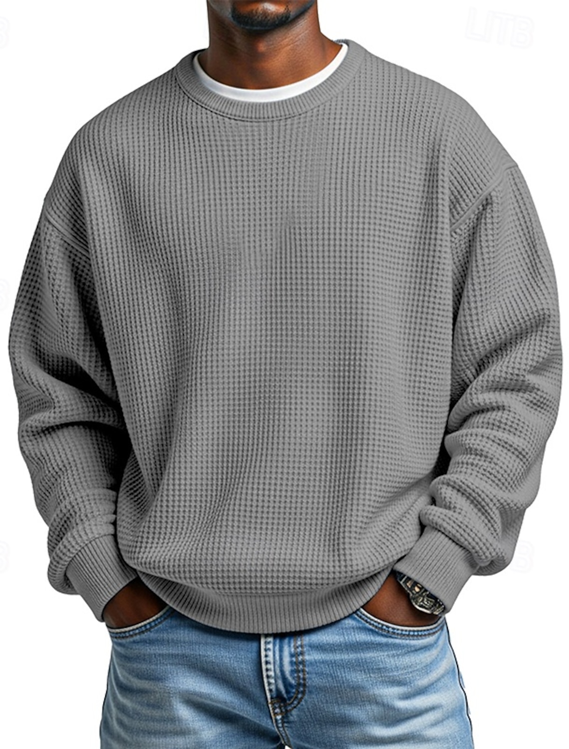 Men's Sweatshirt Waffle Pullover Apricot Black White Light Green Red