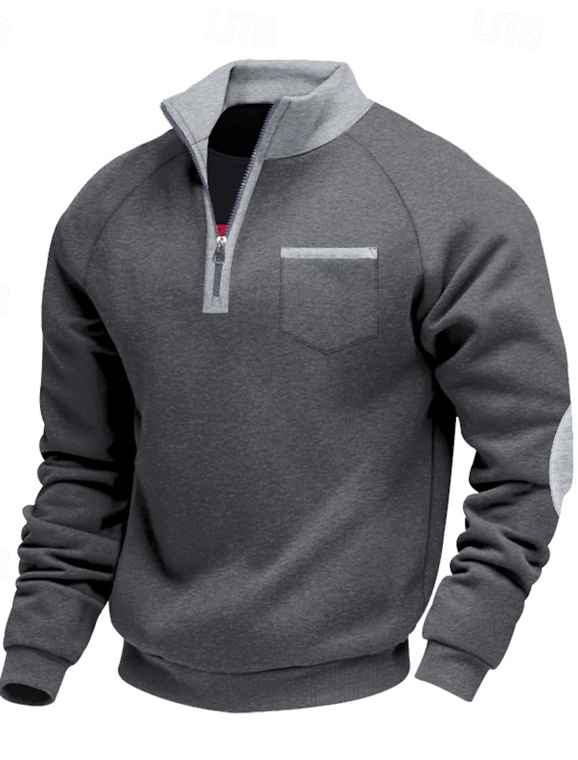 Men's Sweatshirt Quarter Zip Black Burgundy Navy Blue Light Grey Dark