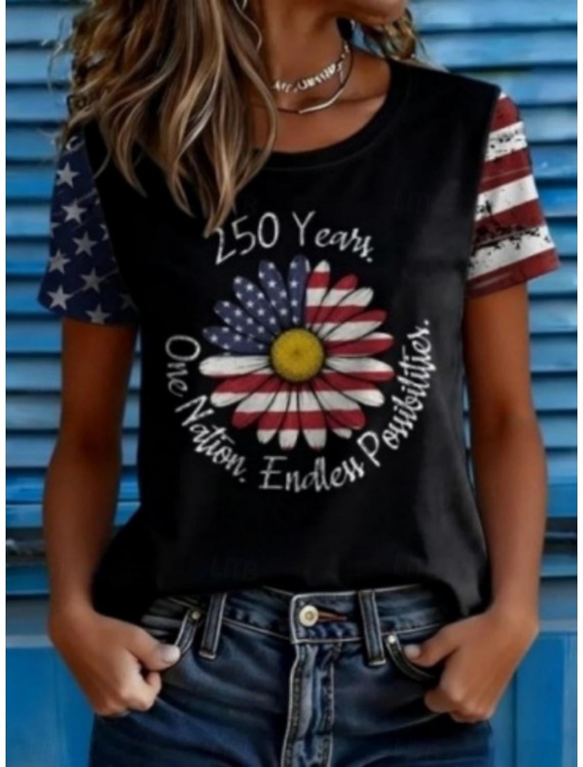 American Independence Day Women's T Shirt Print Graphic American Flag Vintage Stylish Classic Short Sleeve Crew Neck Round Neck Long Tops Daily Weekend Blue White-Blue Black Summer Spring Fall