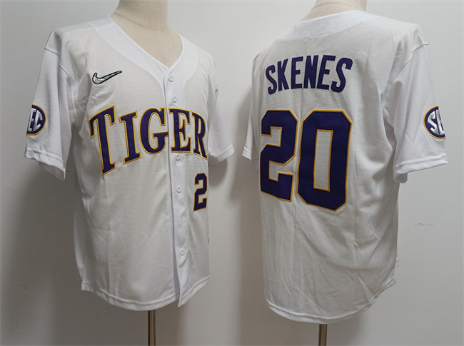 Men's LSU Bayou Bengals White 2024 alternate jersey Paul Skenes #20