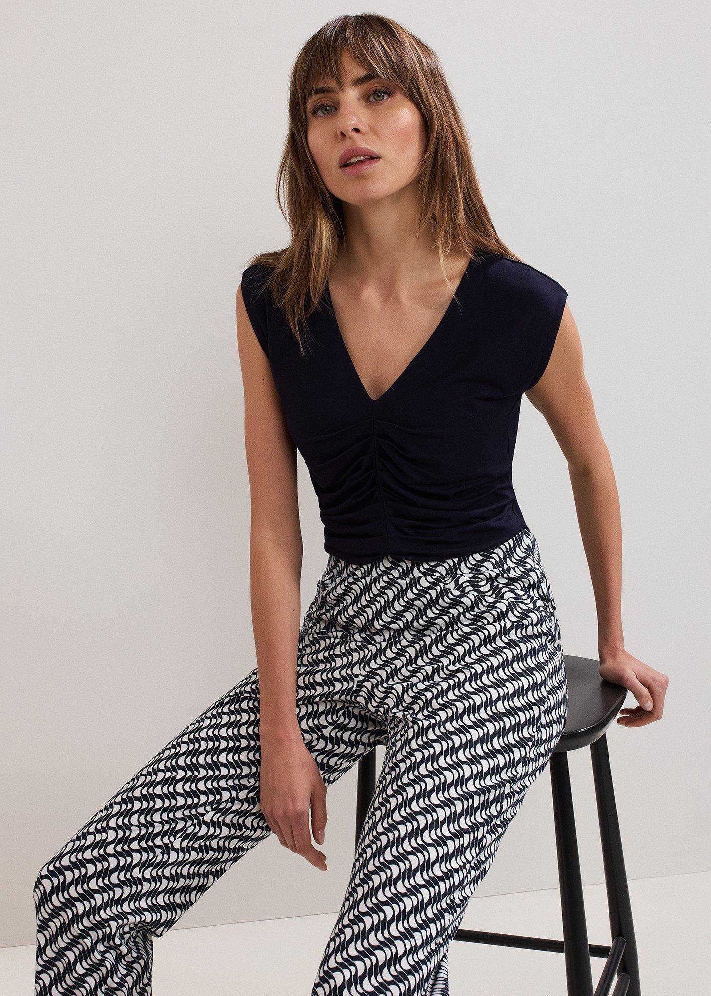 Taia Pleat Front V Neck Top