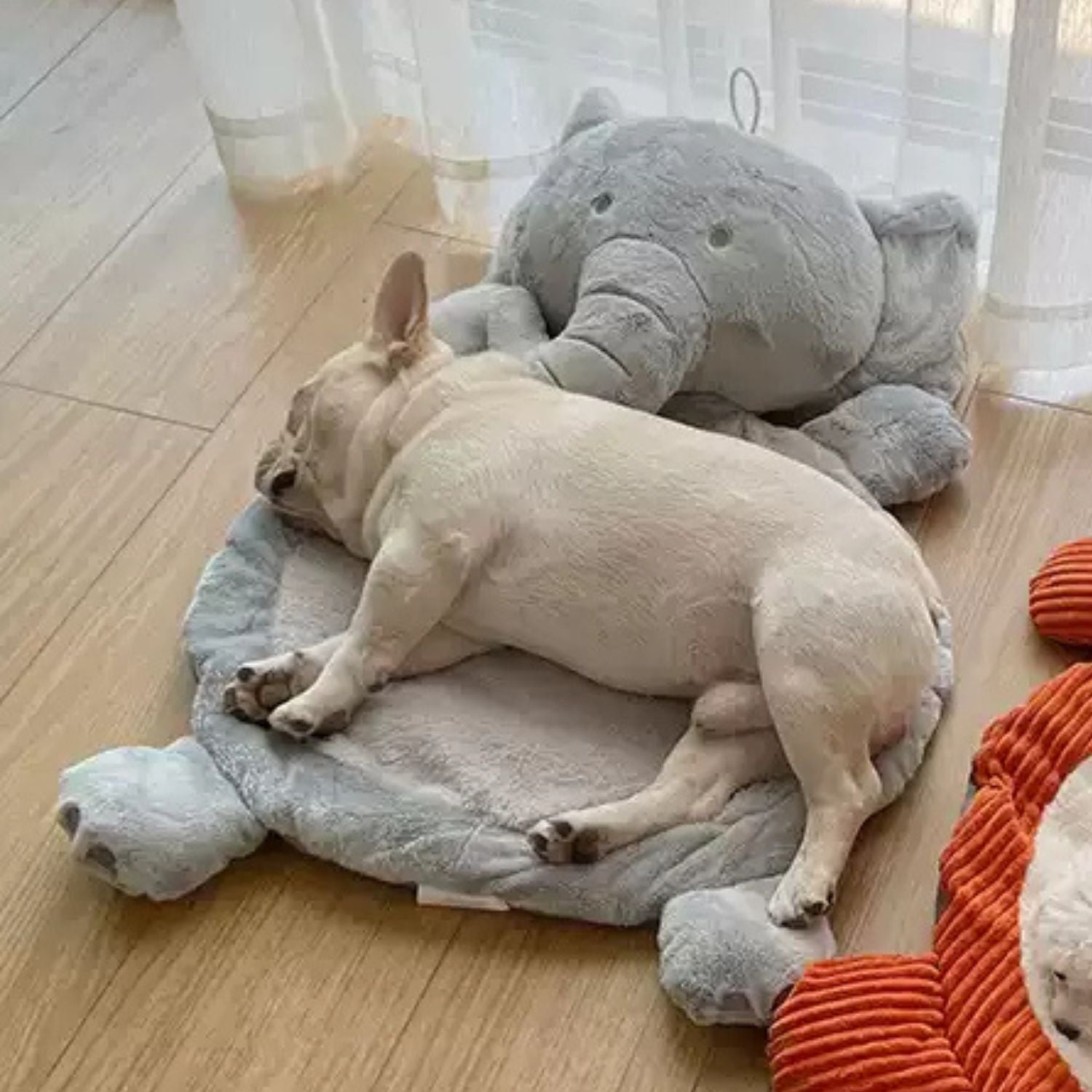 Secure-Fit Cartoon French Bulldog Bed – Warm Plush Winter Sleeping Ma...