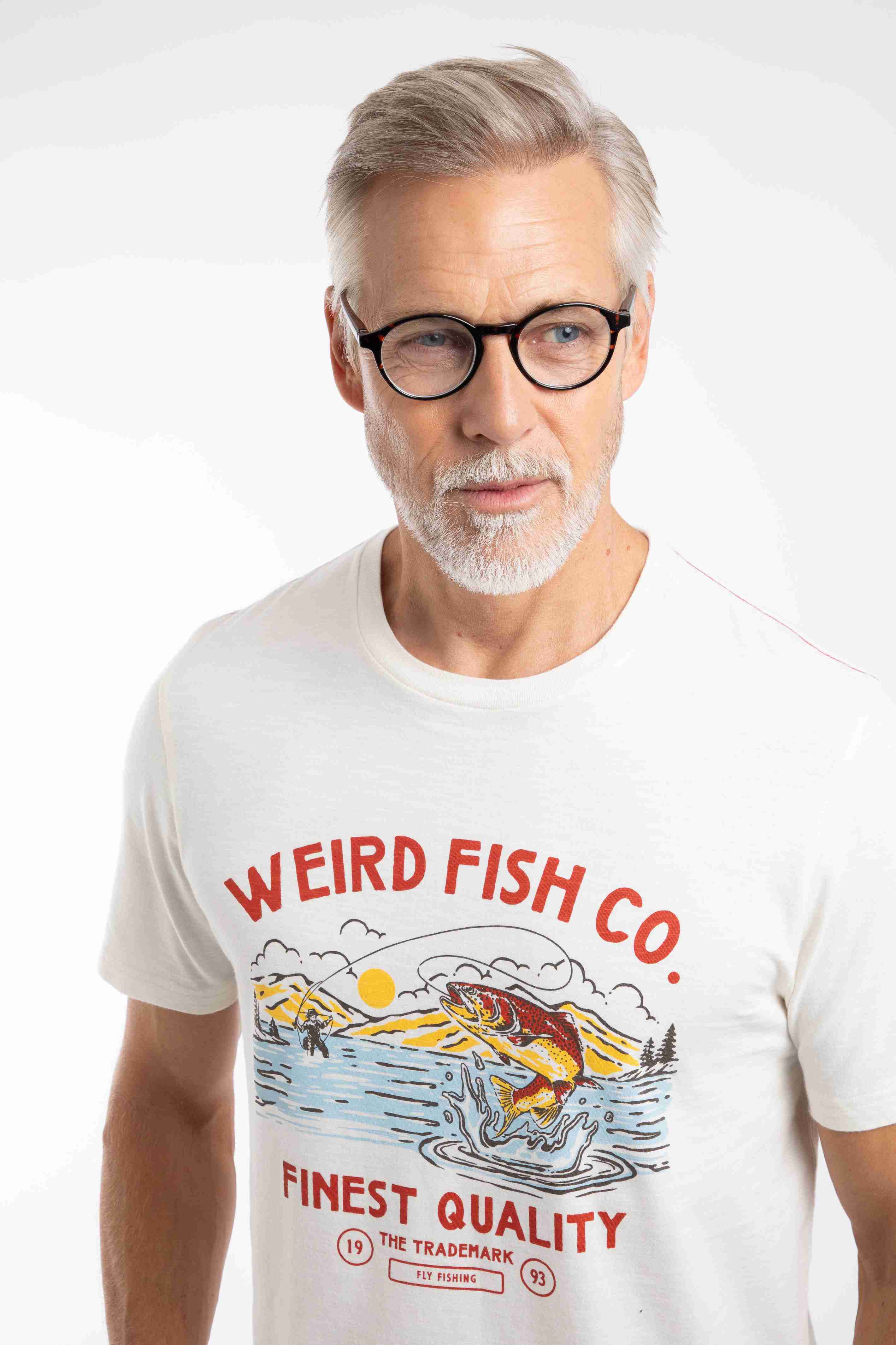 Fish Out Of Water Front Print Graphic T-Shirt Dusty White