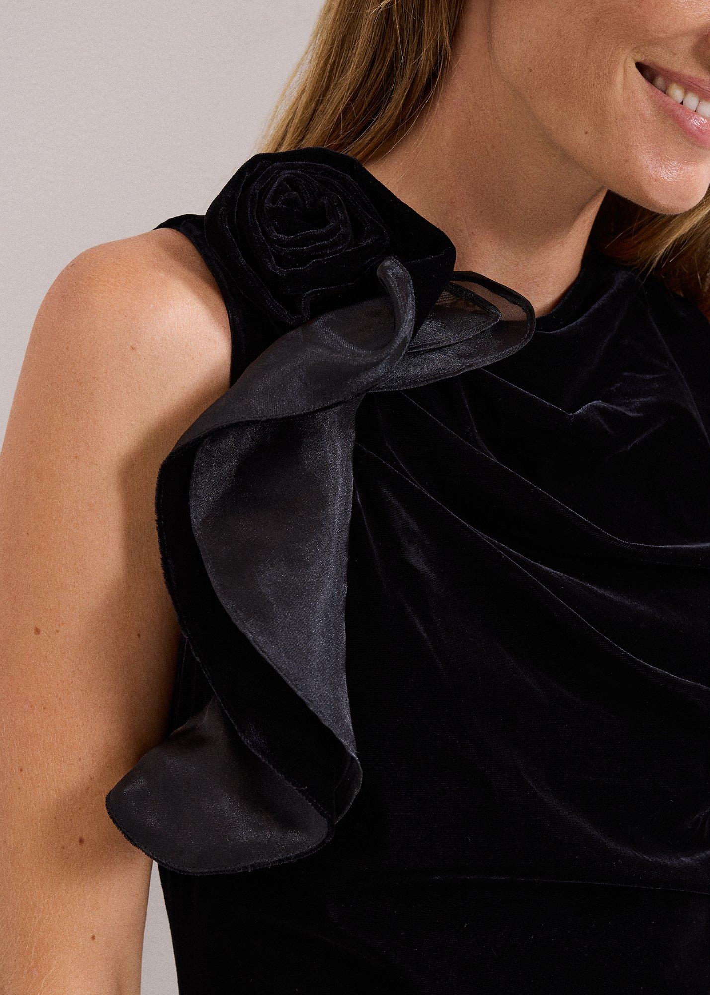 Melony Black Velvet Ruffle Maxi Dress