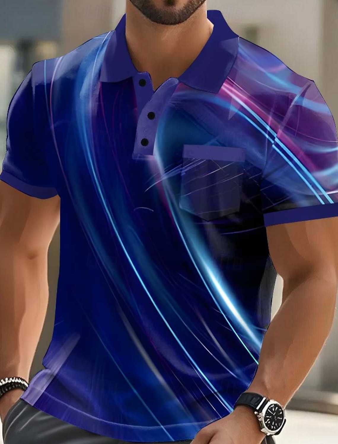 Men's Geometic Line Polo Short Sleeve Polo Shirts Collared Shirts Casual Outdoor Athleisure Daily Wear 3D Print Buttons Summer Spring Blue Red Purple