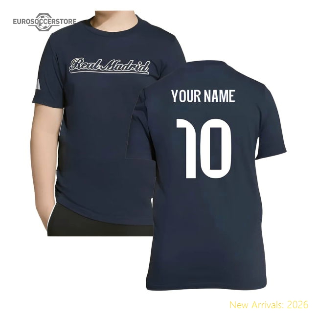 2025-2026 Real Madrid Us Tee (legend Ink) - Navy (your Name)