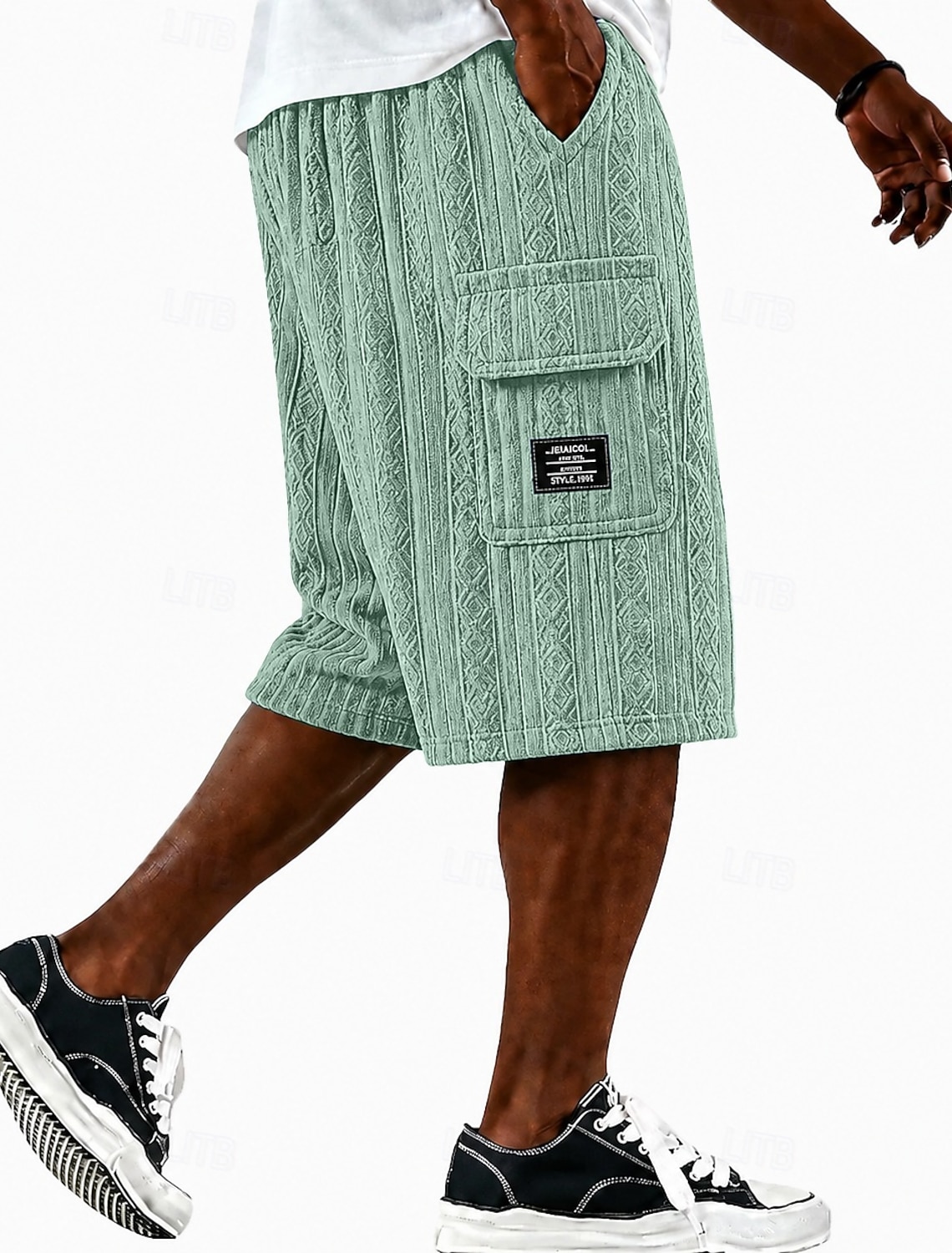 Men's Cargo Shorts Shorts Casual Shorts Jacquard Plain Textured Comfort Breathable Knee Length Casual Outdoor Beach Vacation Fashion Black Light Green Inelastic
