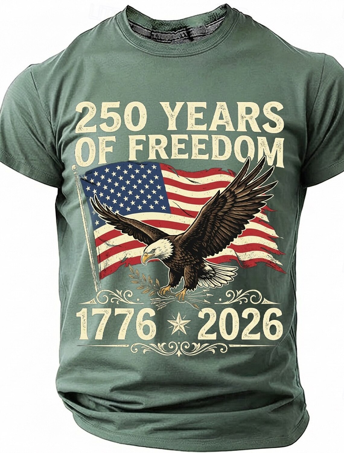 250 Years of Freedom 1776 2026 Men's Patriotic Bald Eagle American Flag Vintage USA Pride T Shirt Graphic Crew Neck Short Sleeve Fourth of July Semiquincentennial Celebration Gift Designer Clothing Ap