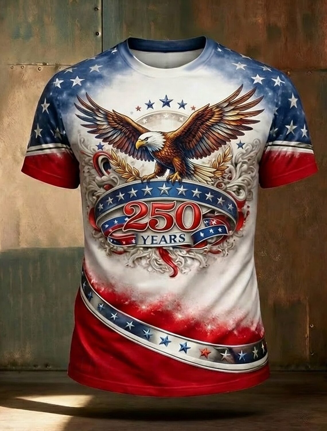 4th of July 2026 250th Memorial Day Men's 3D Print US Flag Crew Neck Short Sleeve T-Shirt Daily Street