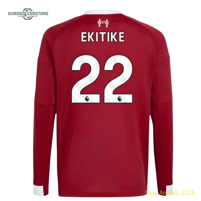 2025-2026 Liverpool Long Sleeve Home Shirt (Kids) (Ekitike 22)