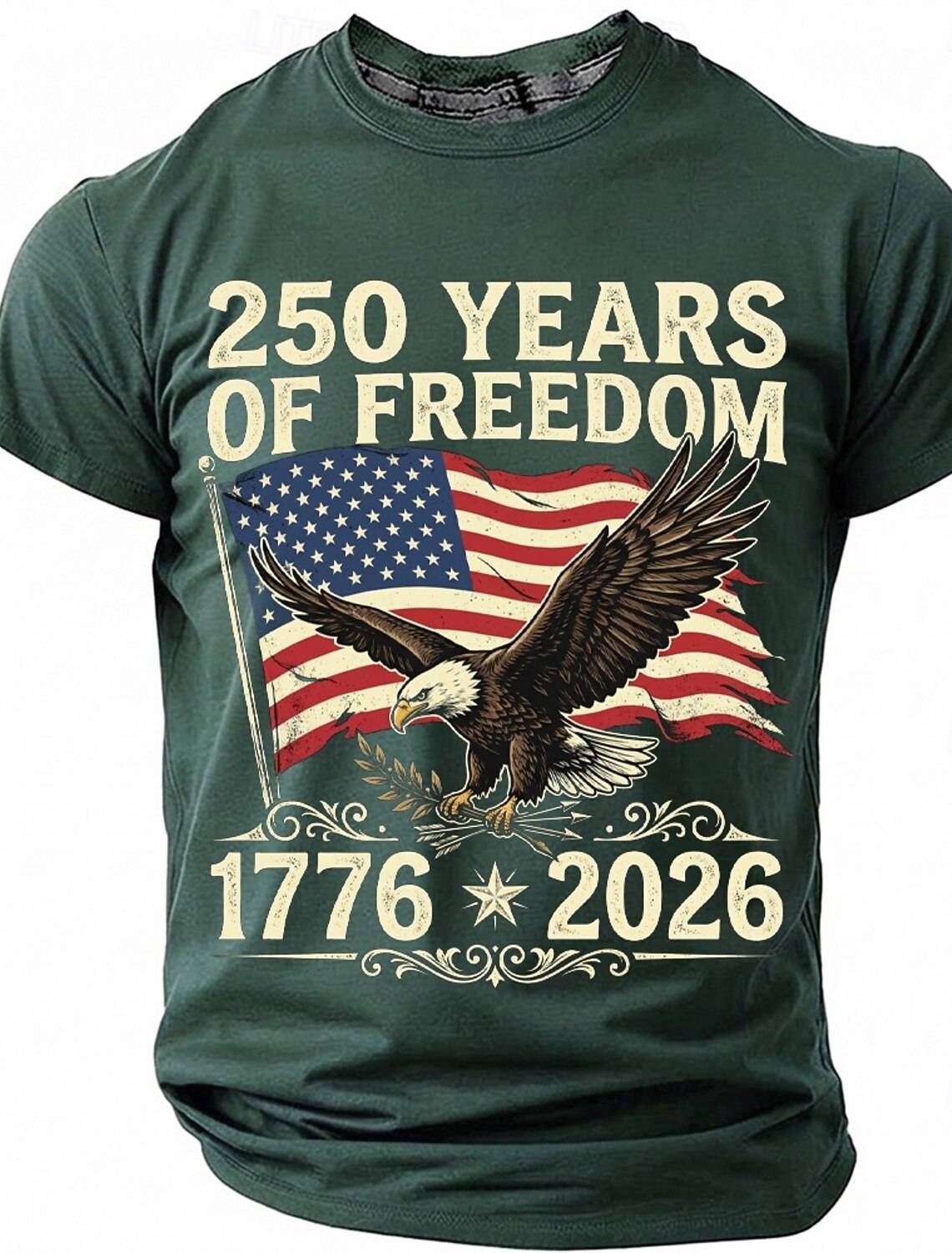 250 Years of Freedom 1776 2026 Men's Patriotic Bald Eagle American Flag Vintage USA Pride T Shirt Graphic Crew Neck Short Sleeve Fourth of July Semiquincentennial Celebration Gift Designer Clothing Ap