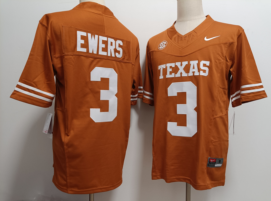 Men's UT TX #3 Quinn Ewers Orange 2024 premium match worn Jersey