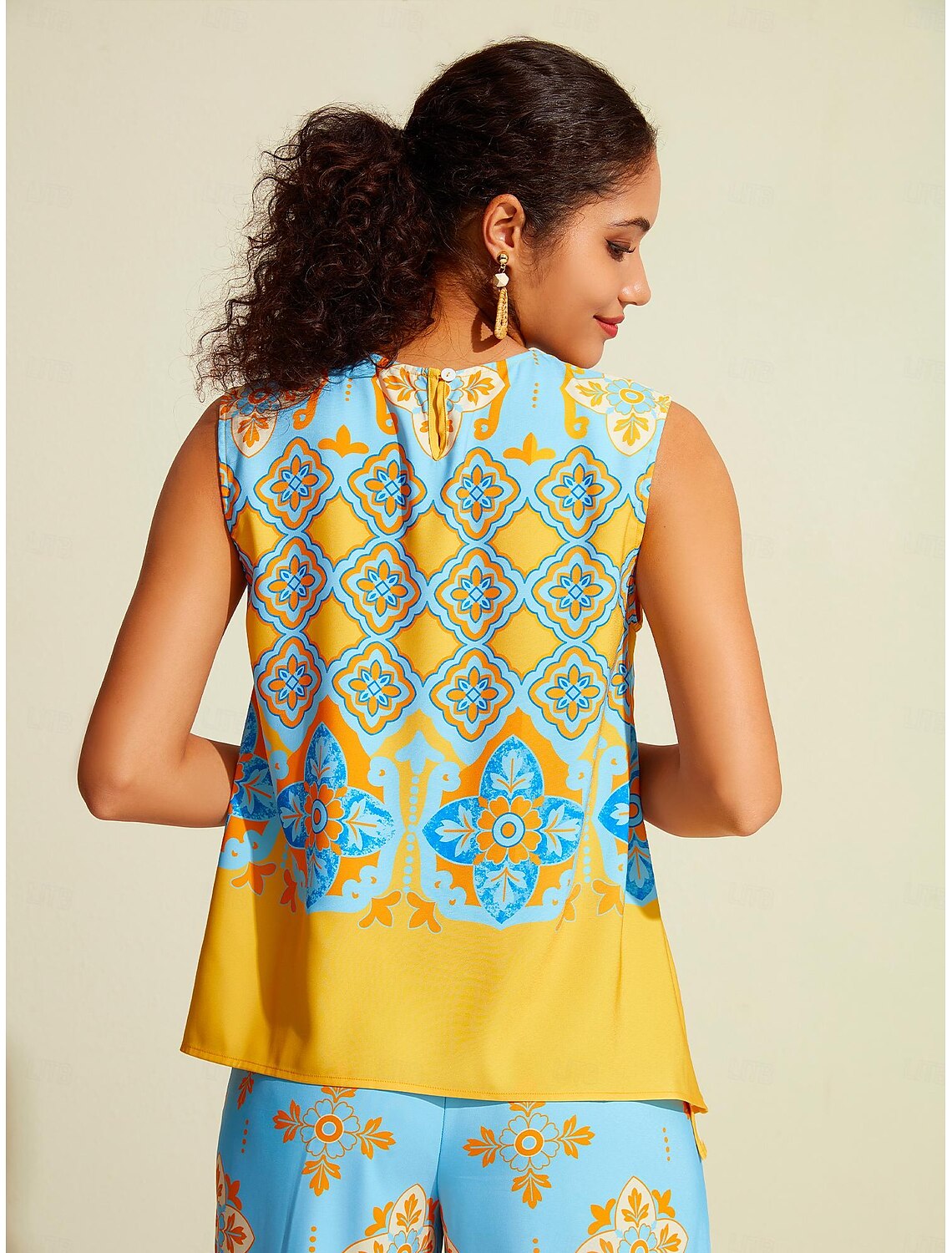 Satin Boho Double Slit Crew Neck Sleeveless Tank Top