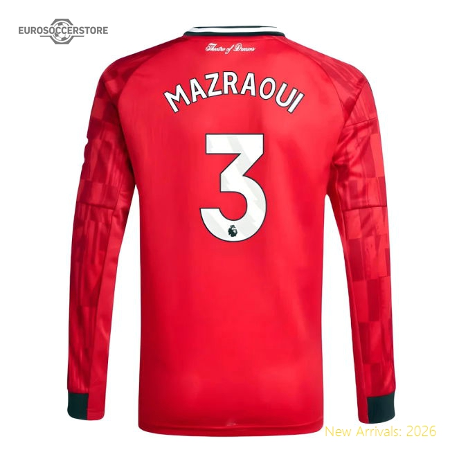 Premium 2025-2026 Man Utd Long Sleeve Home Shirt (kids) (mazraoui 3)