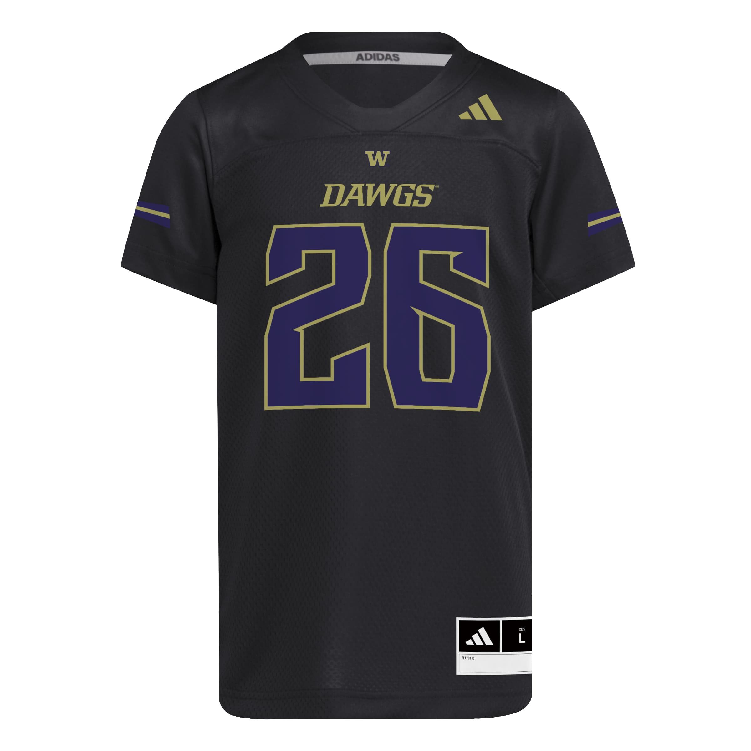 #26 Washington Huskies Youth Dawgs Strategy Football Jersey - Black