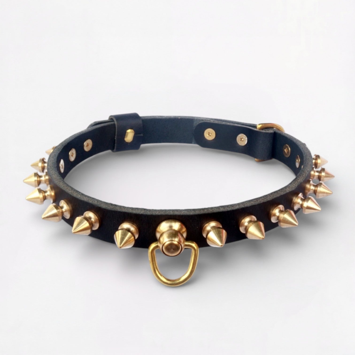 SpikeForge French Bulldog Riveted Collar – Anti-Bite Studded Leather Dog Necklace