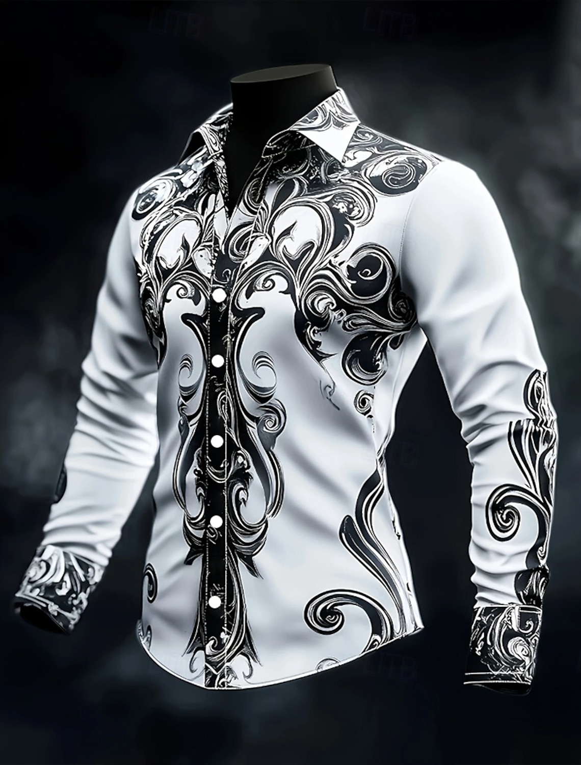 Men's Geometric Scrollwork Costumes Shirt Button Up Casual Dress Long