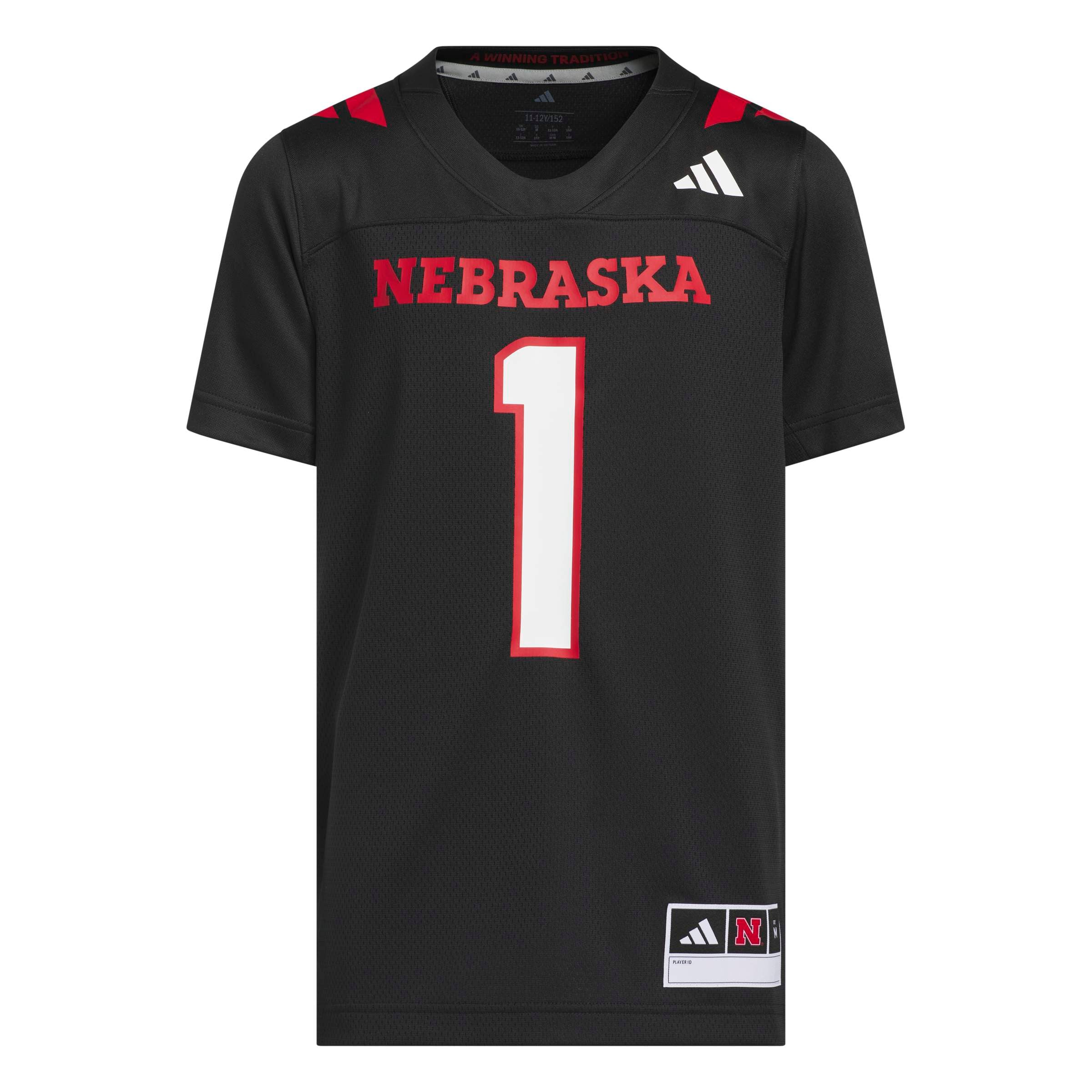 Youth #1 Black Nebraska Huskers Our Red Burns Brighter Strategy Football Jersey