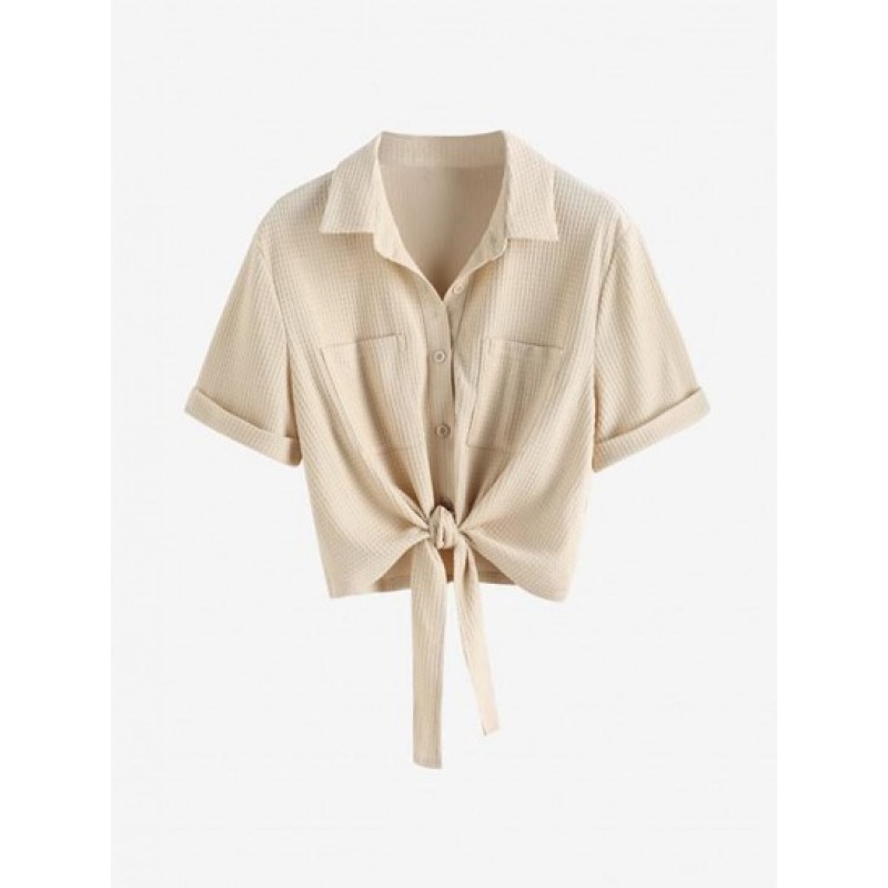 Tie Hem Textured Front Pockets Shirt DA7774