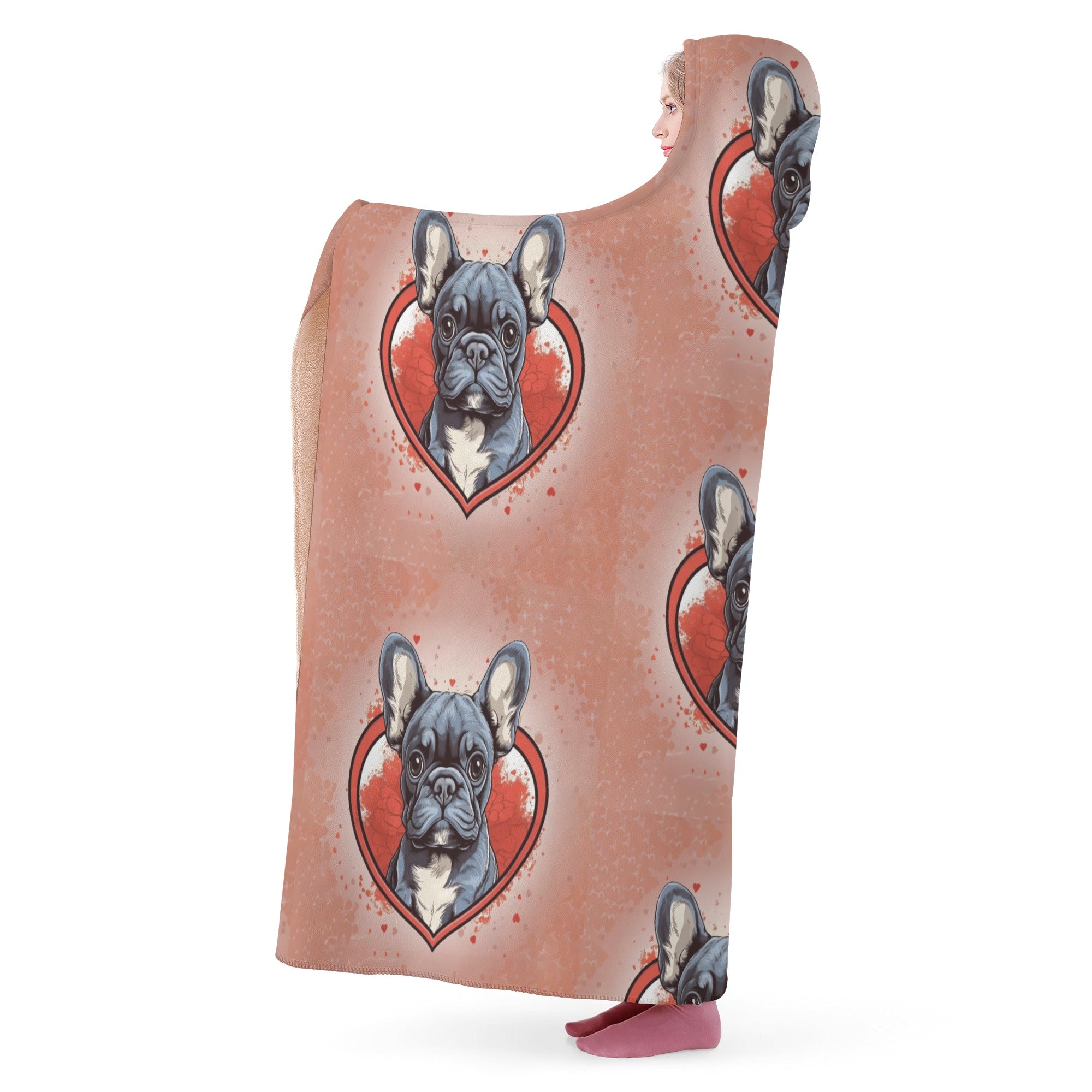 French Bulldog Frenchie Love Hooded Blanket Practical Pet Supply