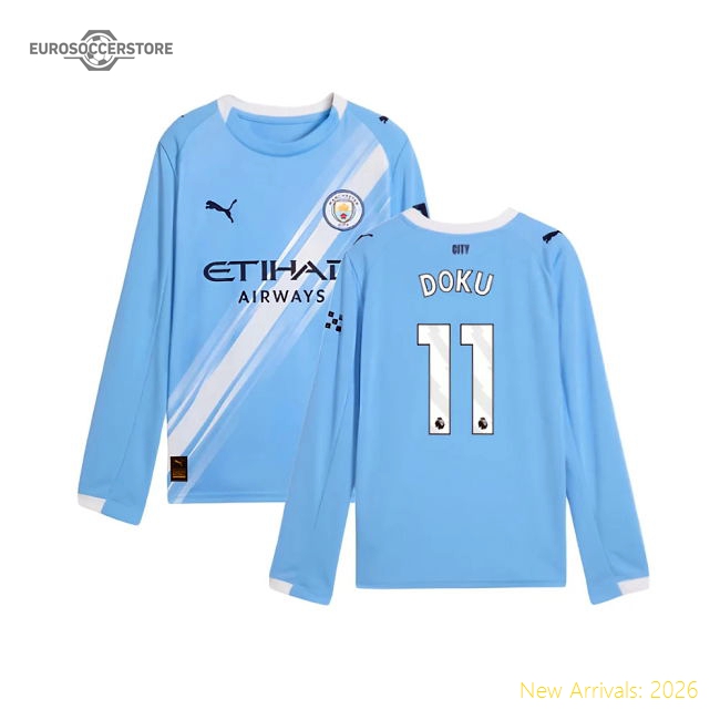 Official 2025-2026 Man City Long Sleeve Home Shirt (kids) (doku 11)