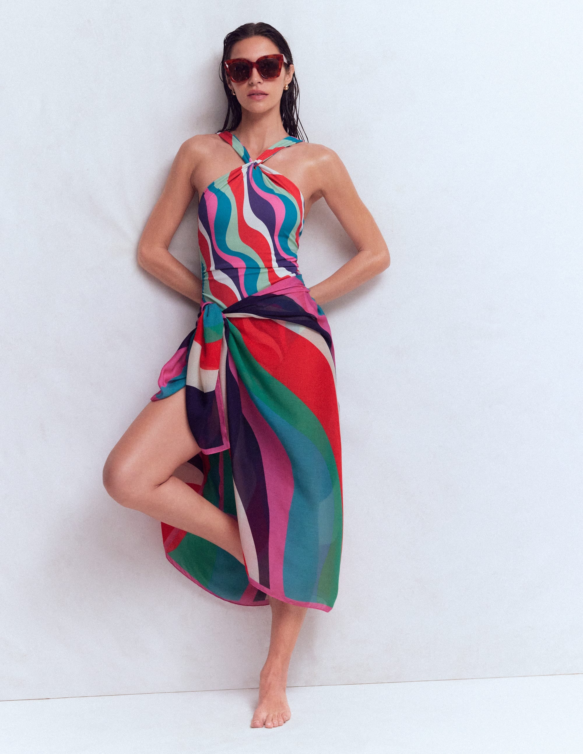Pleated Strap Cross Swimsuit