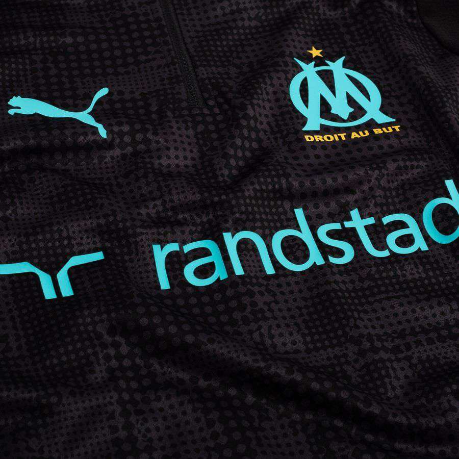 Marseille Training Shirt 1/4 Zip - PUMA Black/Team Aqua Kids