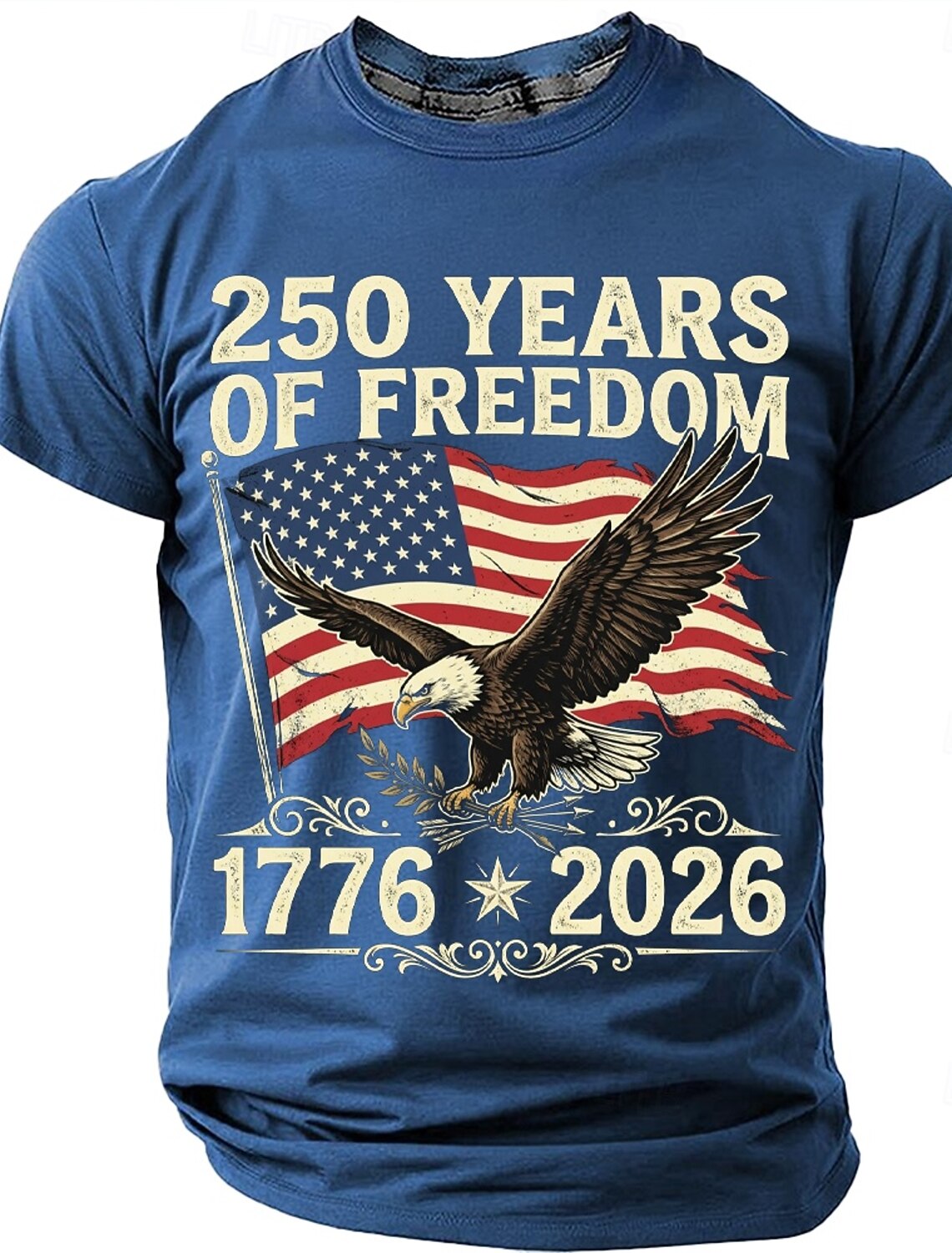 250 Years of Freedom 1776 2026 Men's Patriotic Bald Eagle American Flag Vintage USA Pride T Shirt Graphic Crew Neck Short Sleeve Fourth of July Semiquincentennial Celebration Gift Designer Clothing Ap