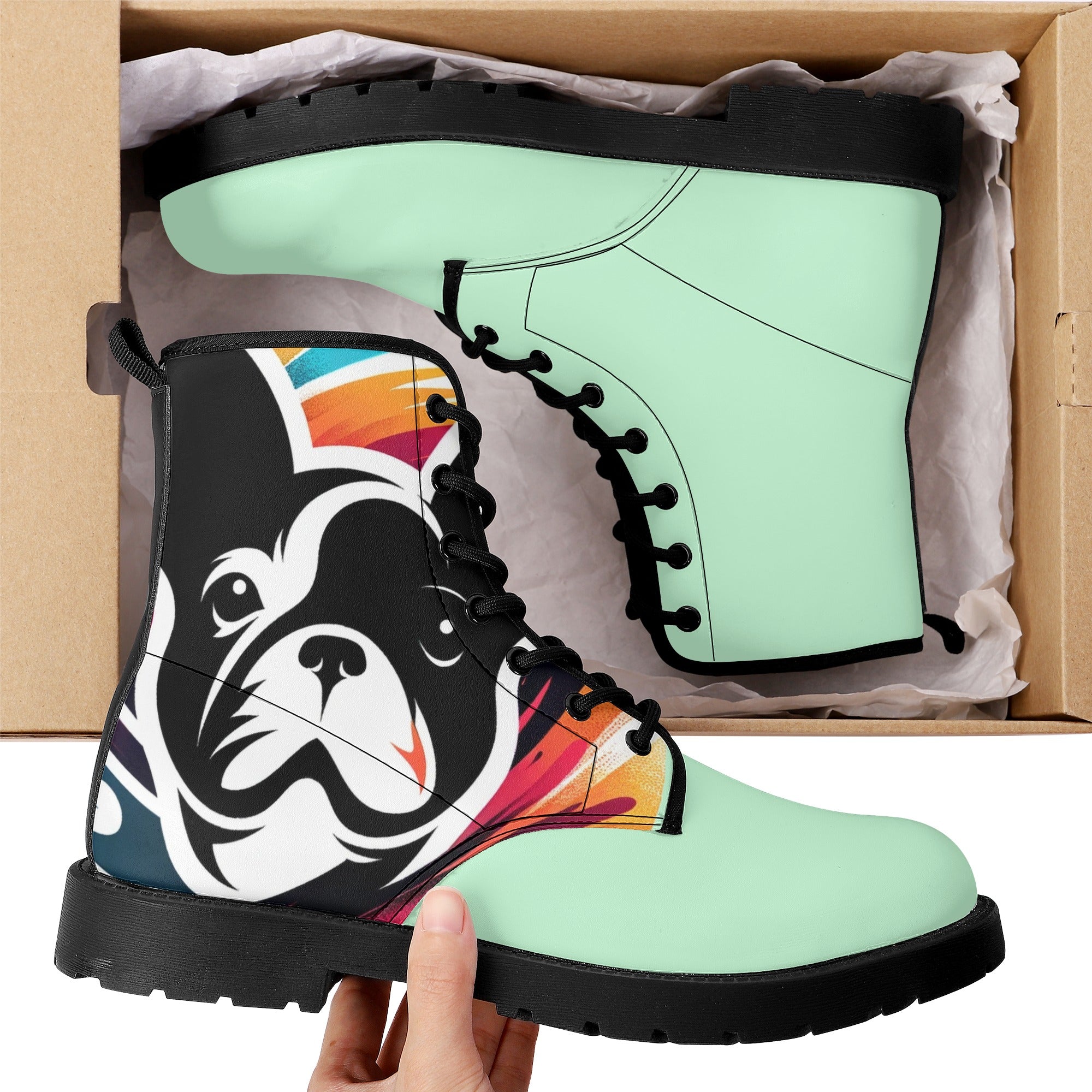 Frenchie-Fan Stylish Lucy - Leather Boots for Pet Enthusiasts Durable