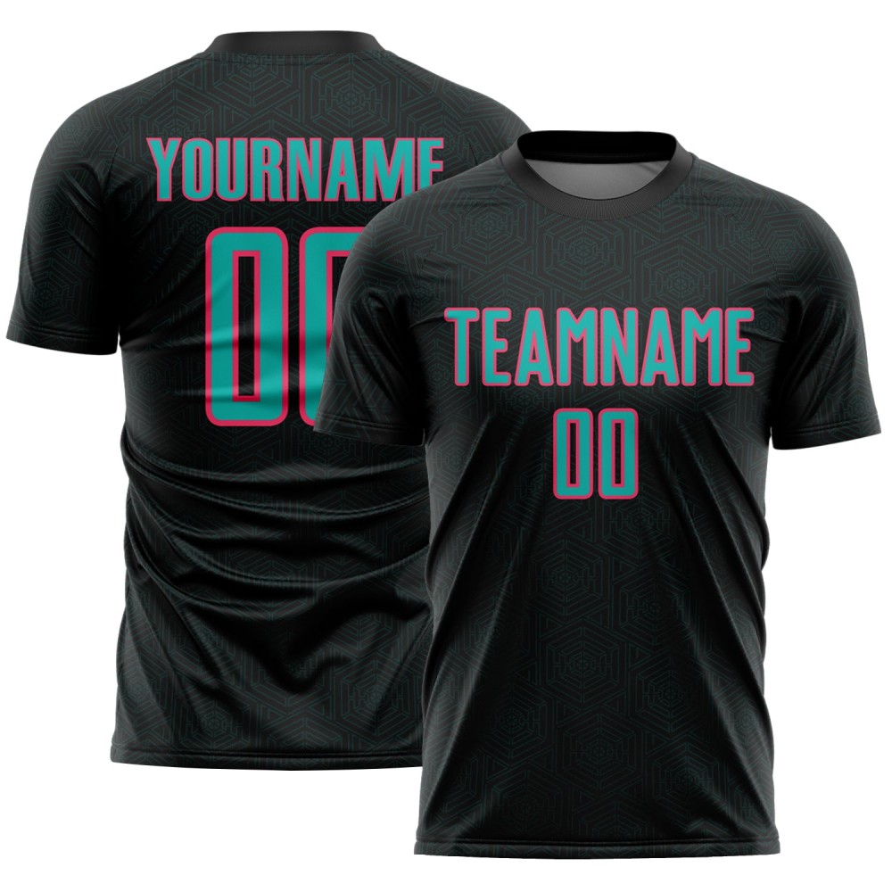 Sublimation Sports Geometric Soccer Jersey Uniform Black Shape Pink Custom Aqua-Neon