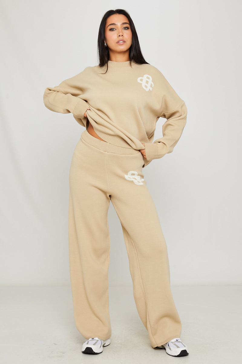 Stone Knit Oversized Swirl Detail Sweater & Joggers Co-Ord