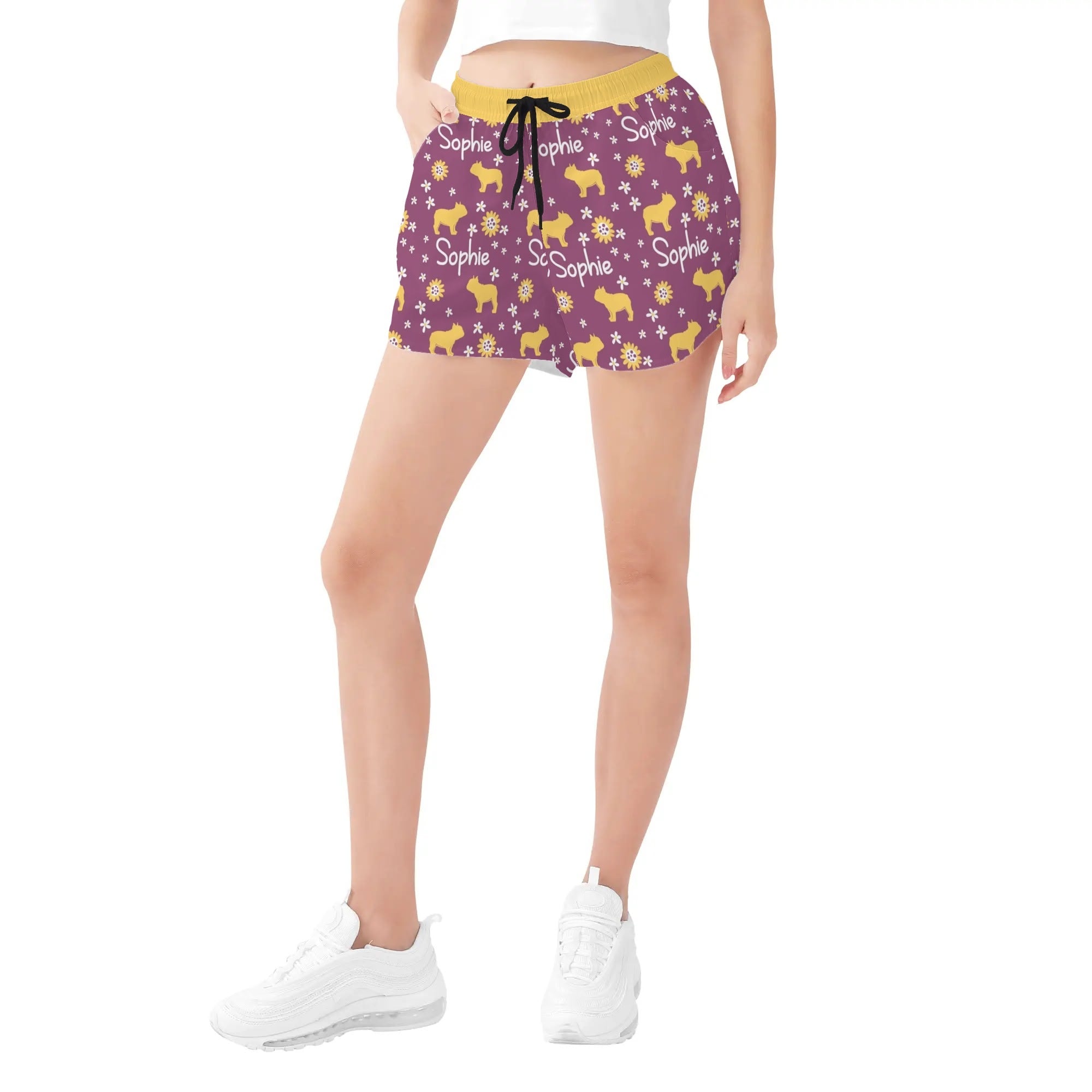 Custom Women's Beach Shorts with French Bulldog Name