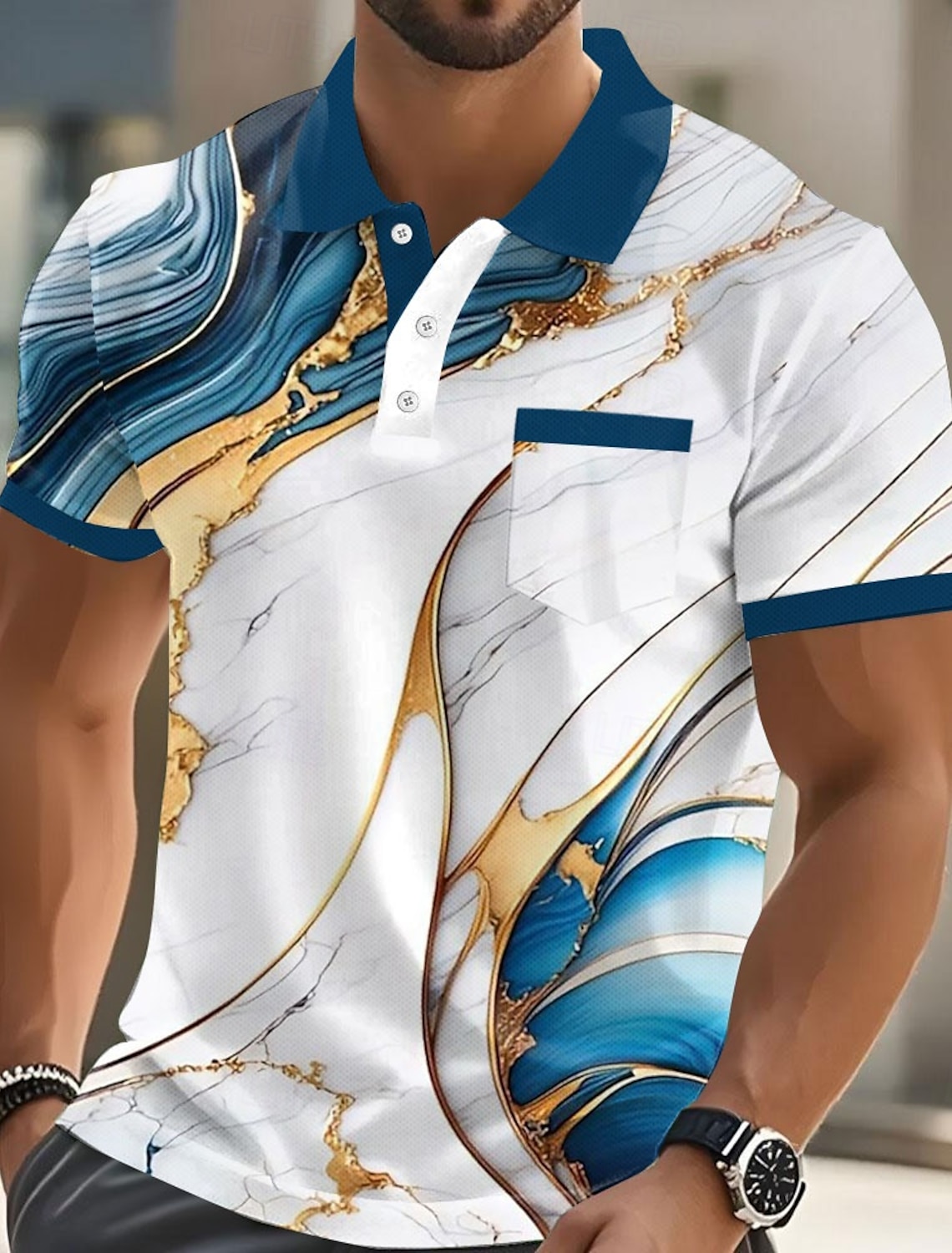 Men's Graphic Polo Short Sleeve Polo Shirts Collared Shirts Business Casual Outdoor Athleisure Daily Wear Pocket 3D Print Buttons Summer Blue Red Gray