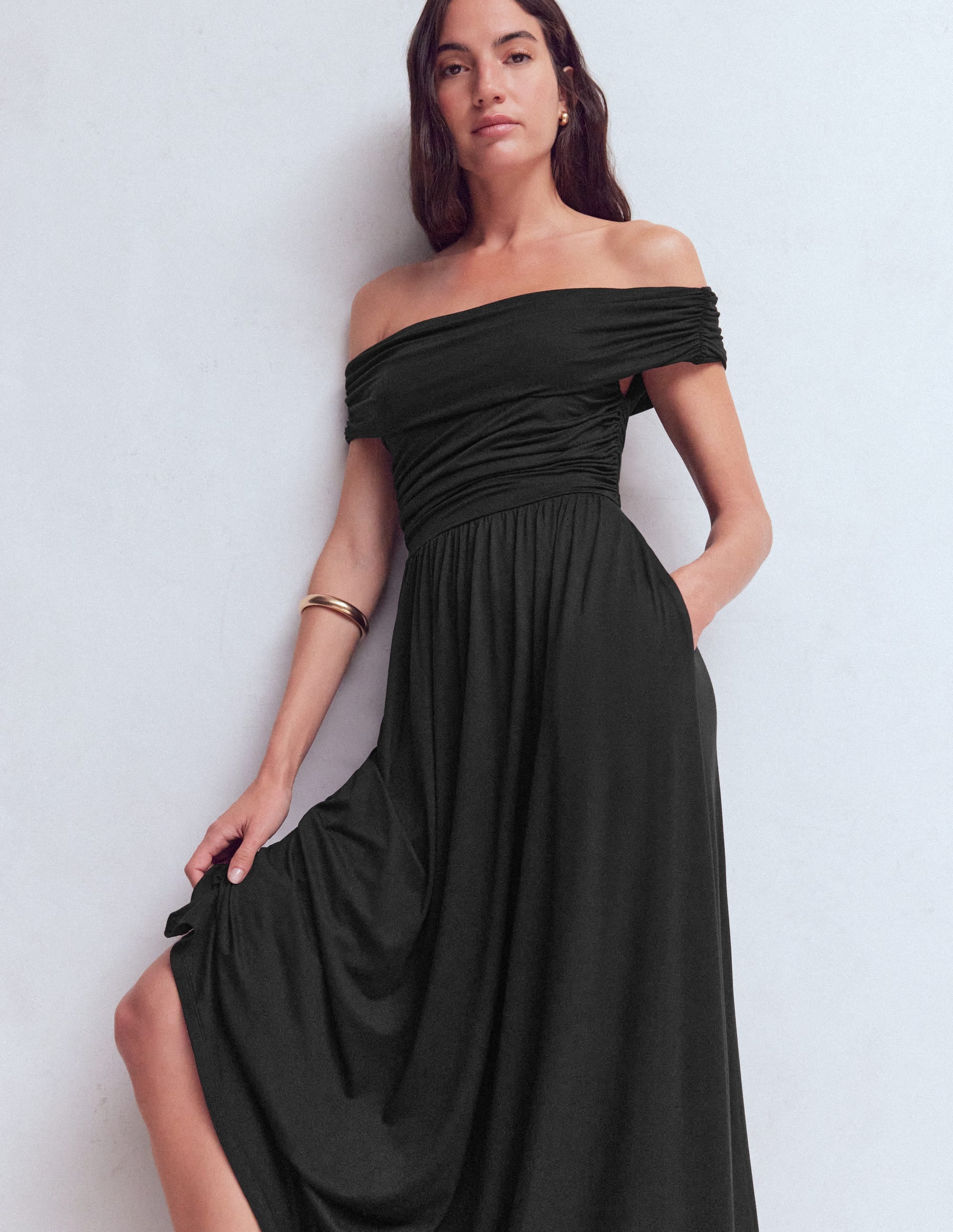 Ruched Bardot Jersey Dress