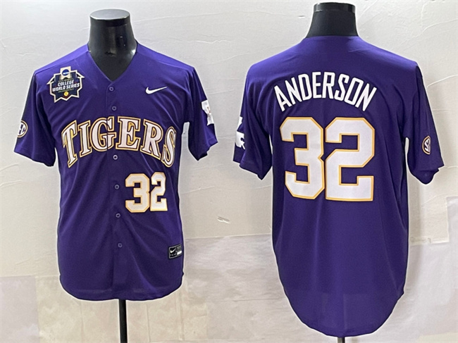 Men's LSU LA Tigers Kade Anderson #32 embroidered Purple 2025